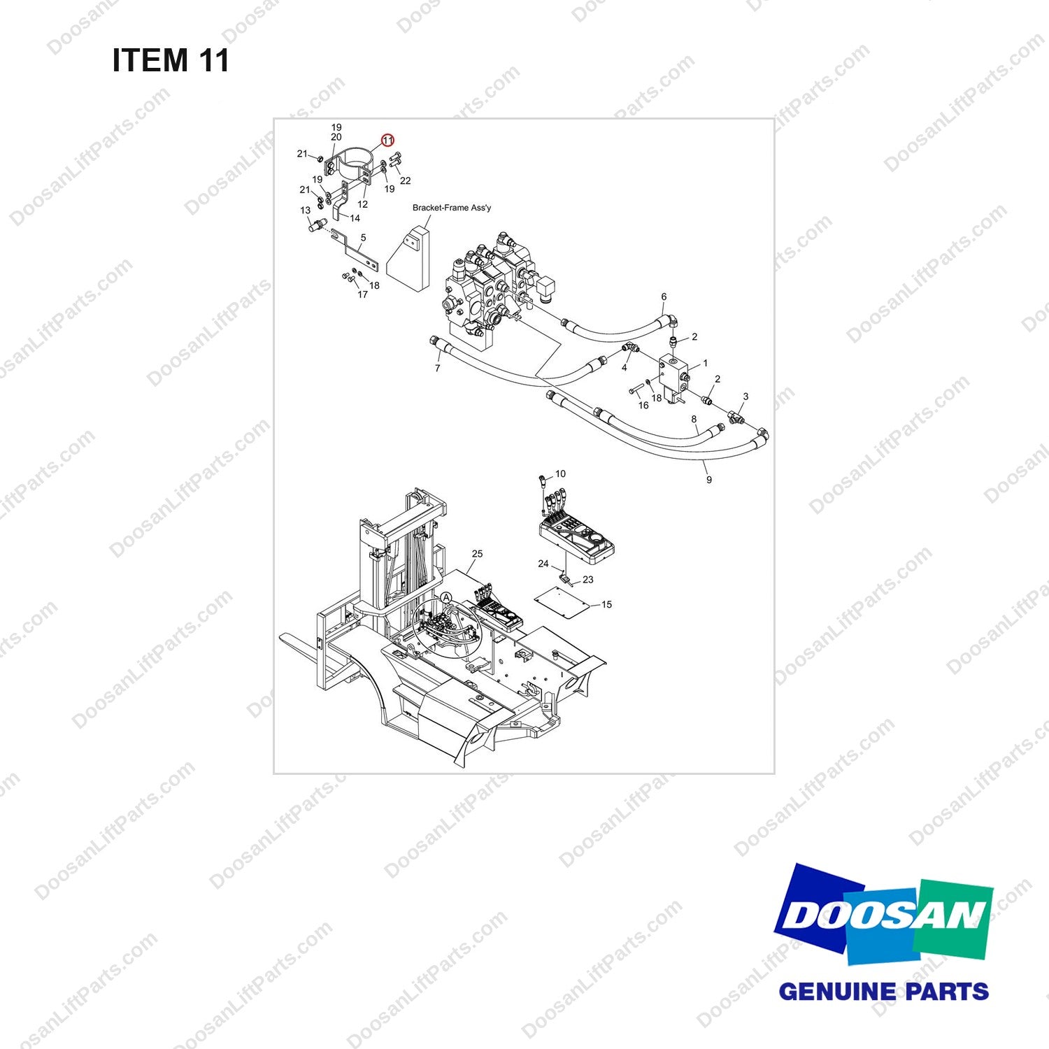 A452596 AUTO TILT LEVELING,TIER-2 - full parts diagram, item 11 marked - genuine Doosan / Bobcat forklift part