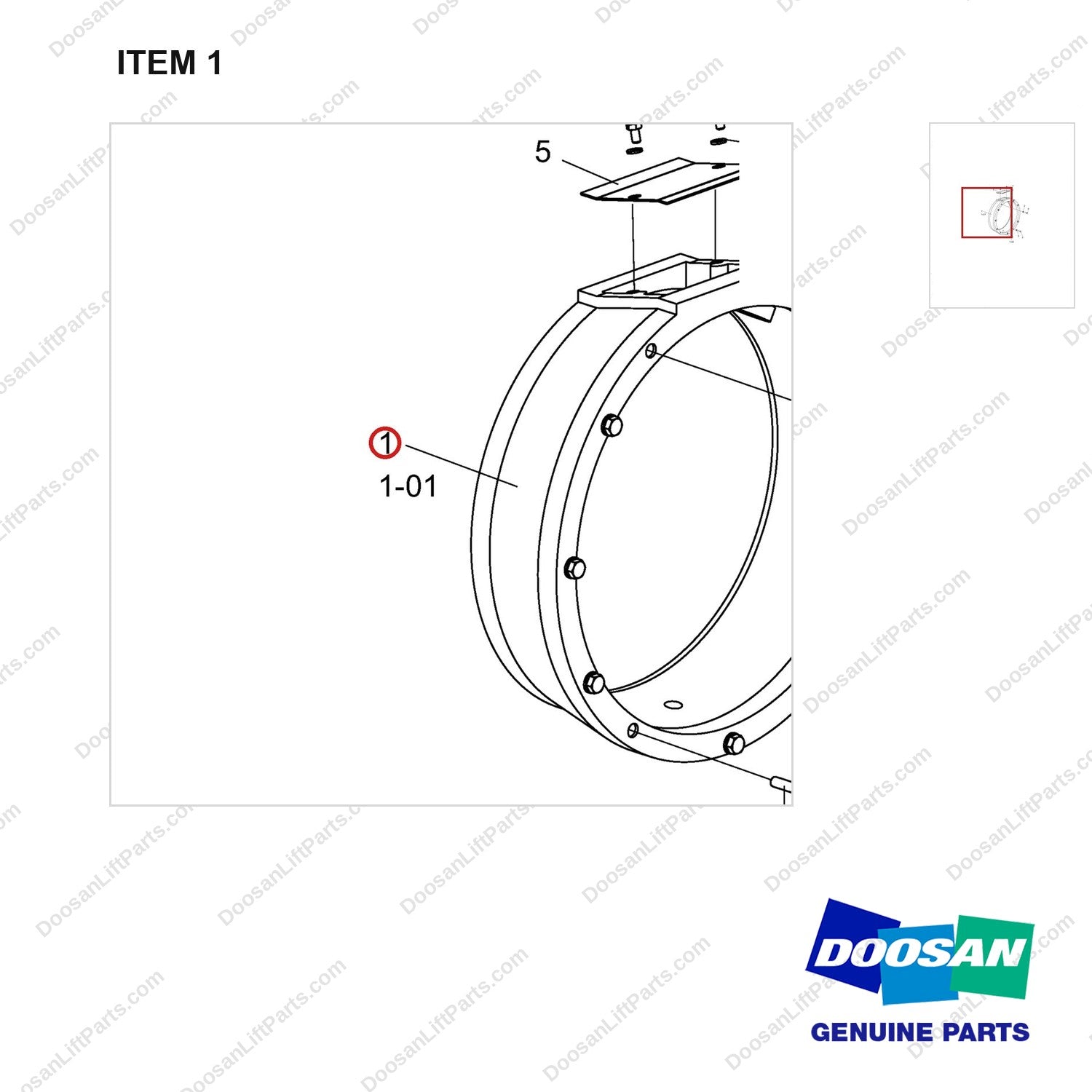 A453991 Flywheel Gp - parts diagram, item 1 shown - genuine Doosan / Bobcat forklift part