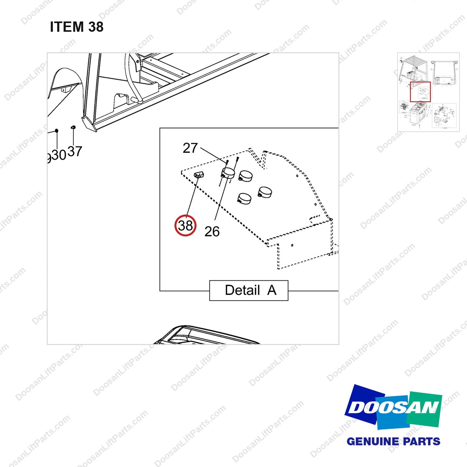 A454026 CONTROL GROUP,ELECTRONIC;T4,55KW - parts diagram, item 38 shown - genuine Doosan / Bobcat forklift part