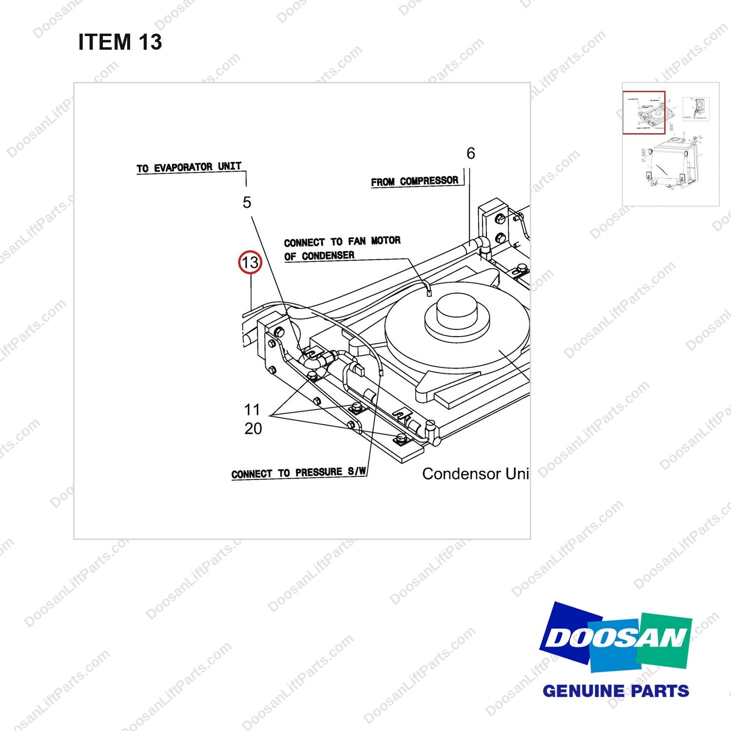 A454062 Cabin Gp-For Aircon. - parts diagram, item 13 shown - genuine Doosan / Bobcat forklift part