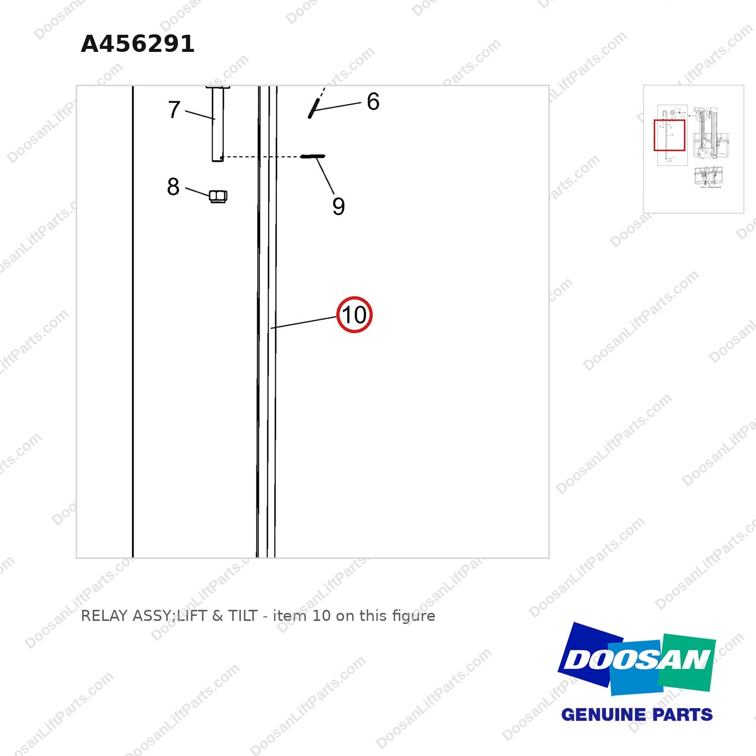 A456291 RELAY ASSY;LIFT & TILT - parts diagram, item 10 shown - genuine Doosan / Bobcat forklift part