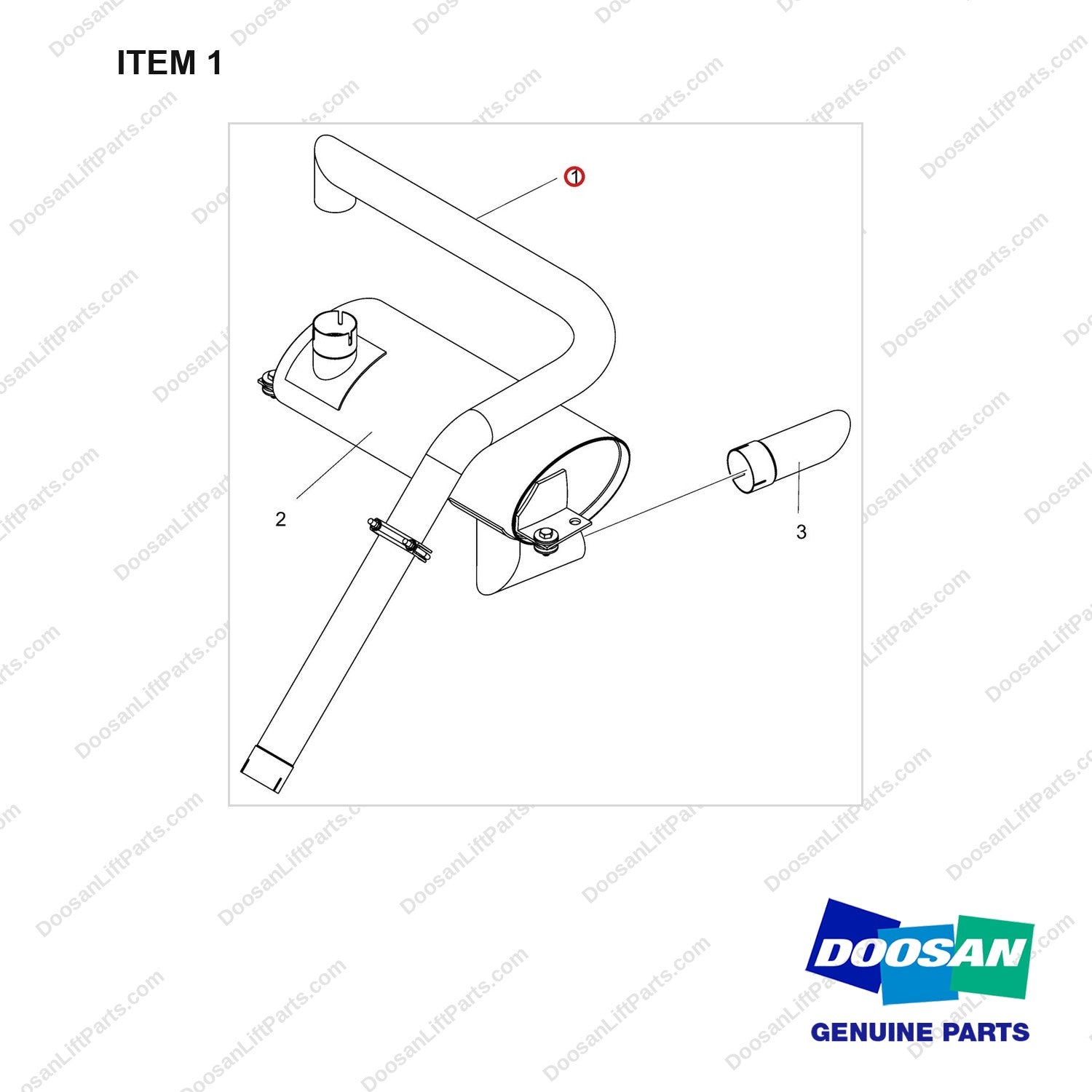 A457160 CHANGEOVER;HORIZONTAL EX.(CAT MUFFLER - full parts diagram, item 1 marked - genuine Doosan / Bobcat forklift part