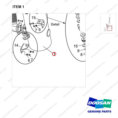 A461508 MUFFLER ASSY;GROUP,D110/130,T-3 - parts diagram, item 1 shown - genuine Doosan / Bobcat forklift part