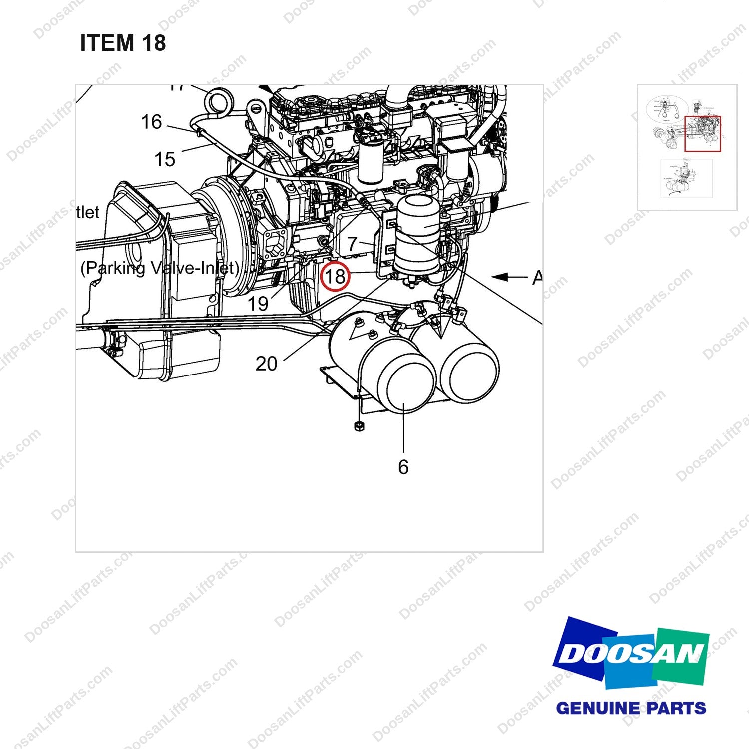 A461567 Control Gp -Brake-Shoe Type Brake - parts diagram, item 18 shown - genuine Doosan / Bobcat forklift part