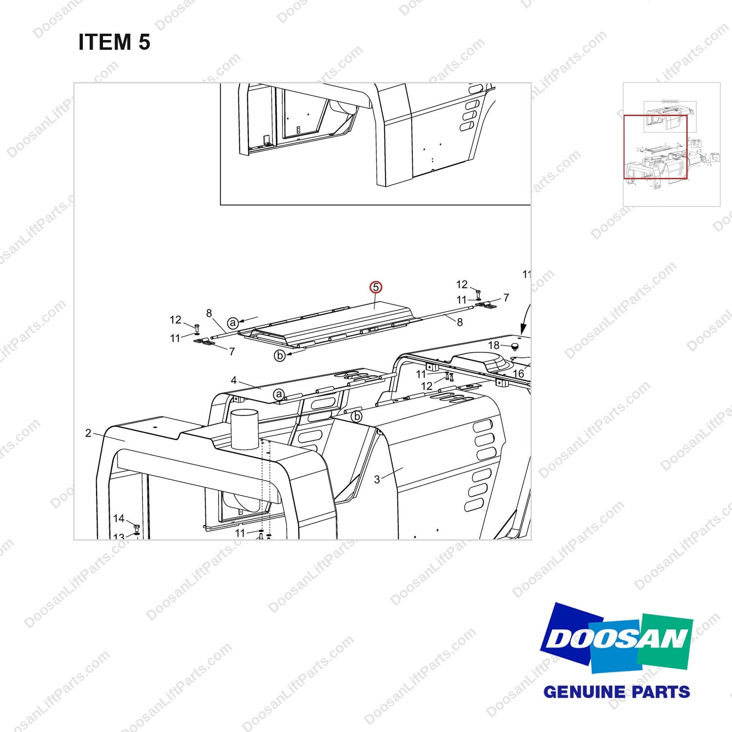 A461912 Hood Assy-Shoe Type Brake - parts diagram, item 5 shown - genuine Doosan / Bobcat forklift part