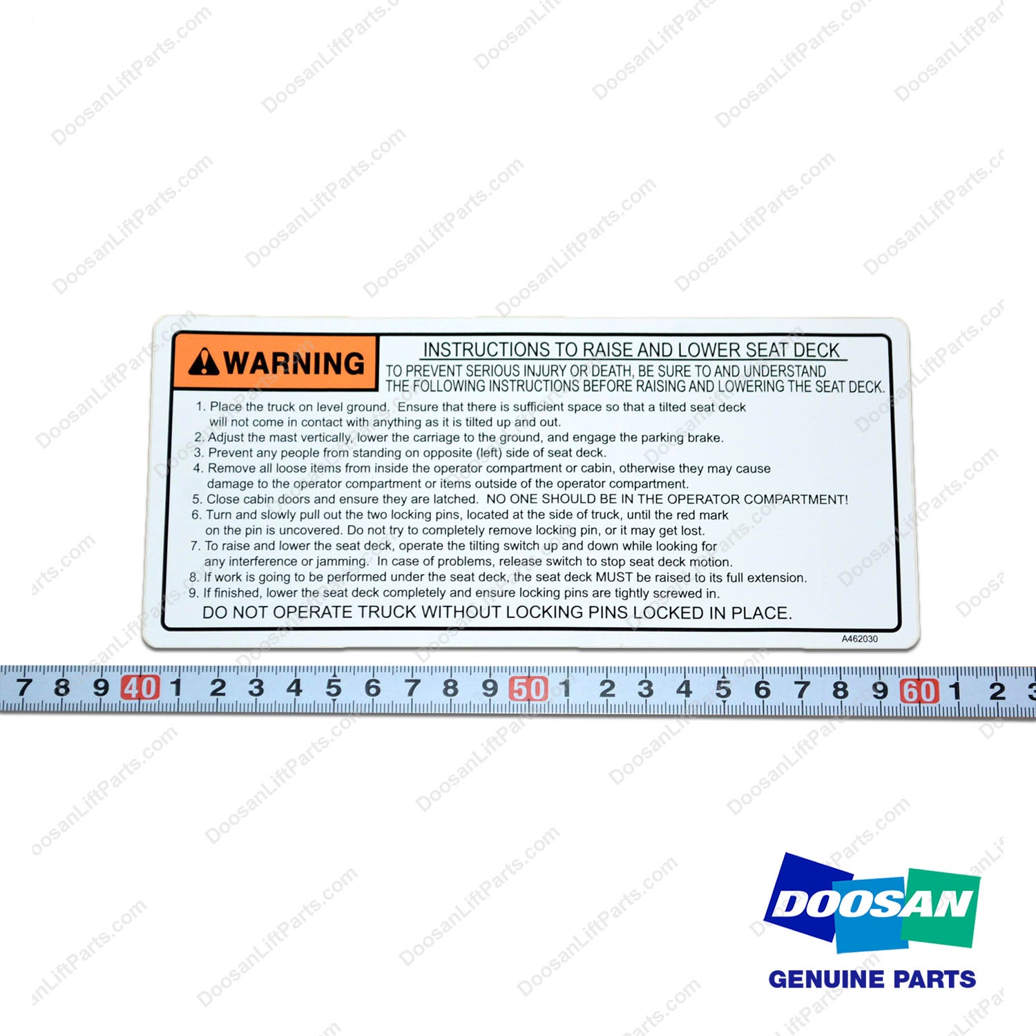 Film;warning - Relay (Inside)-DE08T - Doosan Forklift Part A462030