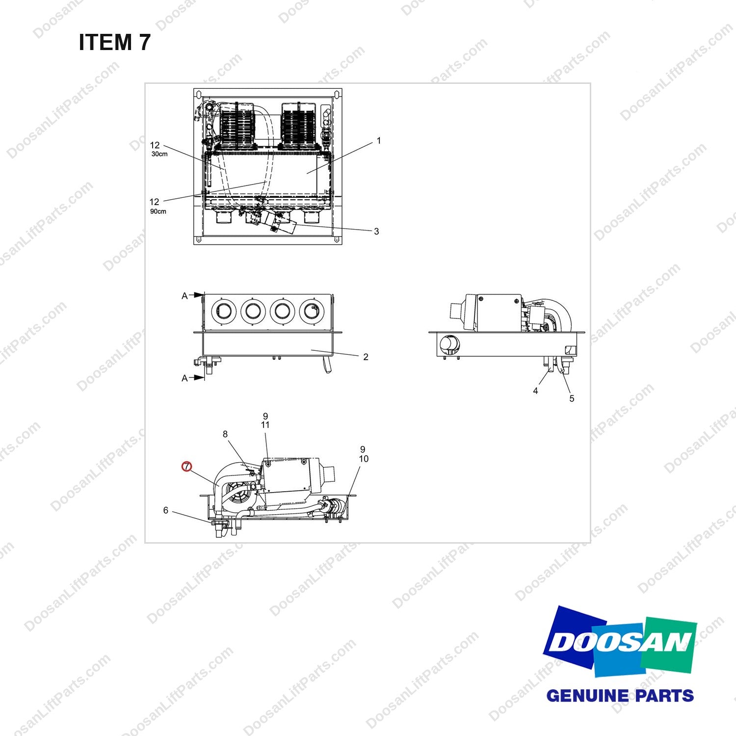 A462326 Evaporator Ass'y - full parts diagram, item 7 marked - genuine Doosan / Bobcat forklift part