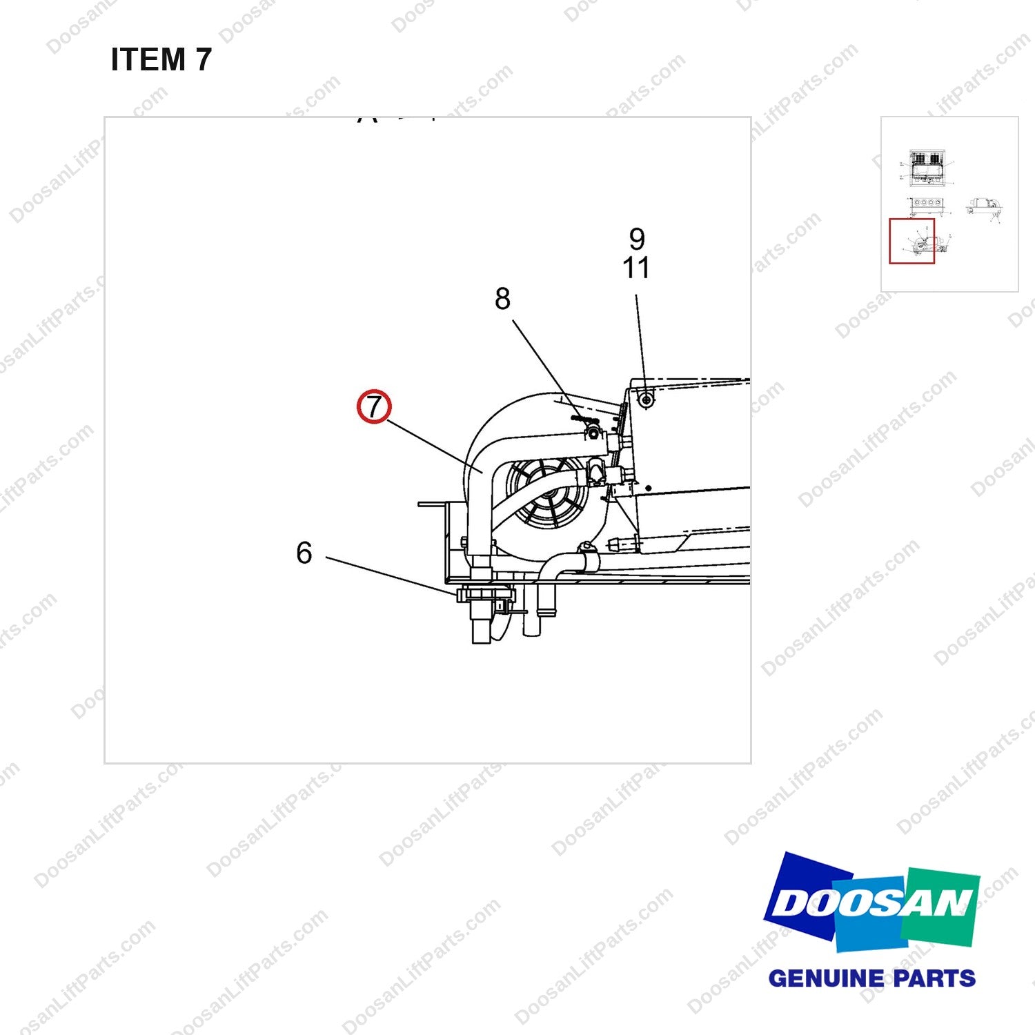 A462326 Evaporator Ass'y - parts diagram, item 7 shown - genuine Doosan / Bobcat forklift part