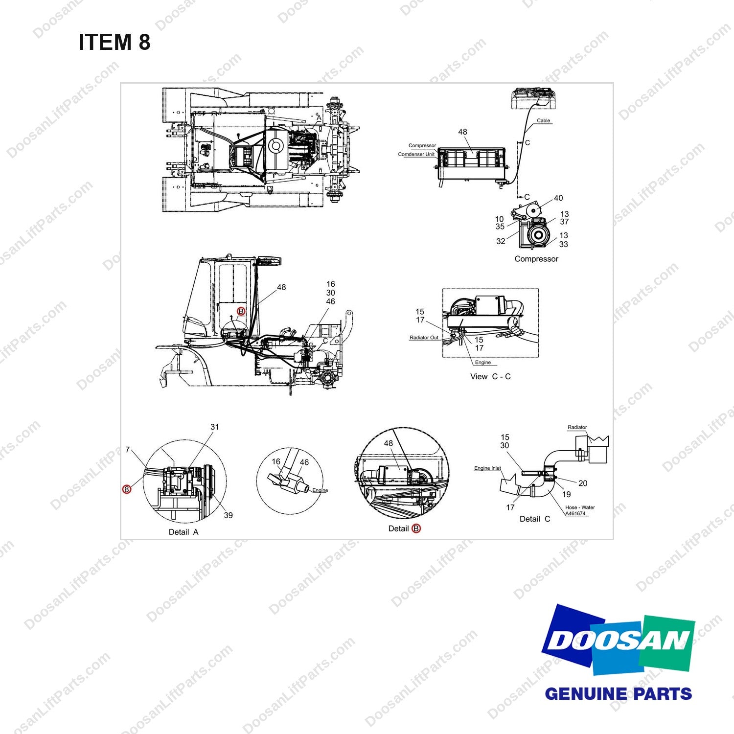A462333 Changeover Ar. Aircon & Heater - full parts diagram, item 8 marked - genuine Doosan / Bobcat forklift part