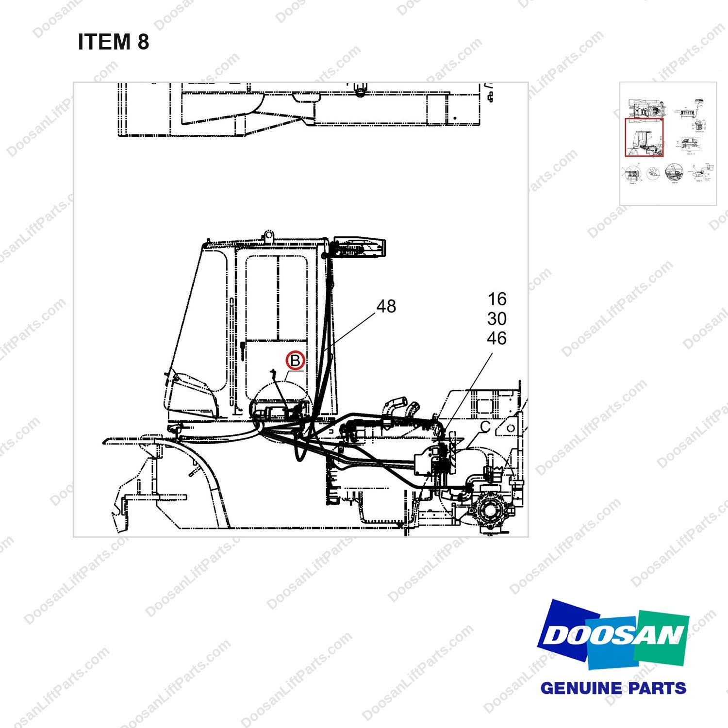 A462333 Changeover Ar. Aircon & Heater - parts diagram, item 8 shown - genuine Doosan / Bobcat forklift part