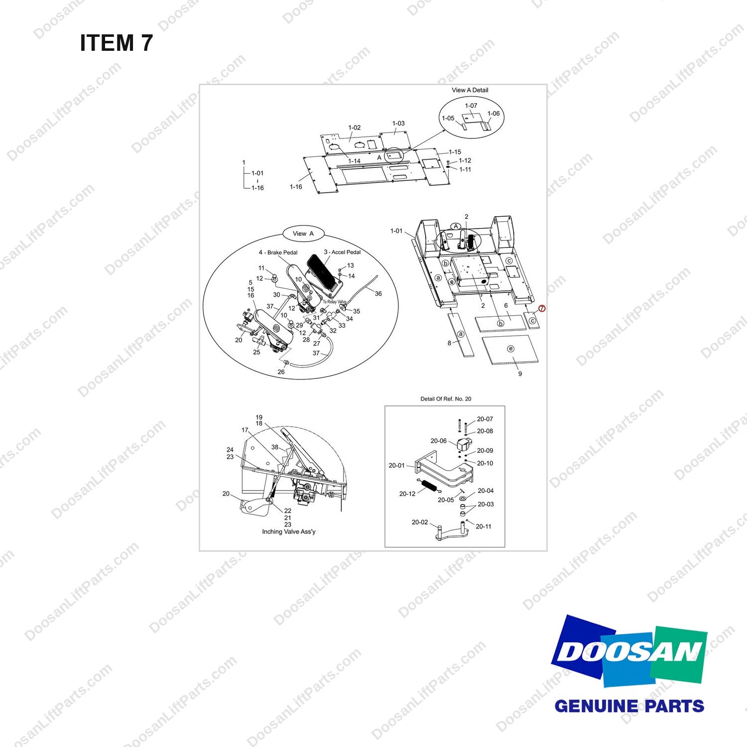 A462380 Floor Plate Gp-Shoe Type Brake - full parts diagram, item 7 marked - genuine Doosan / Bobcat forklift part