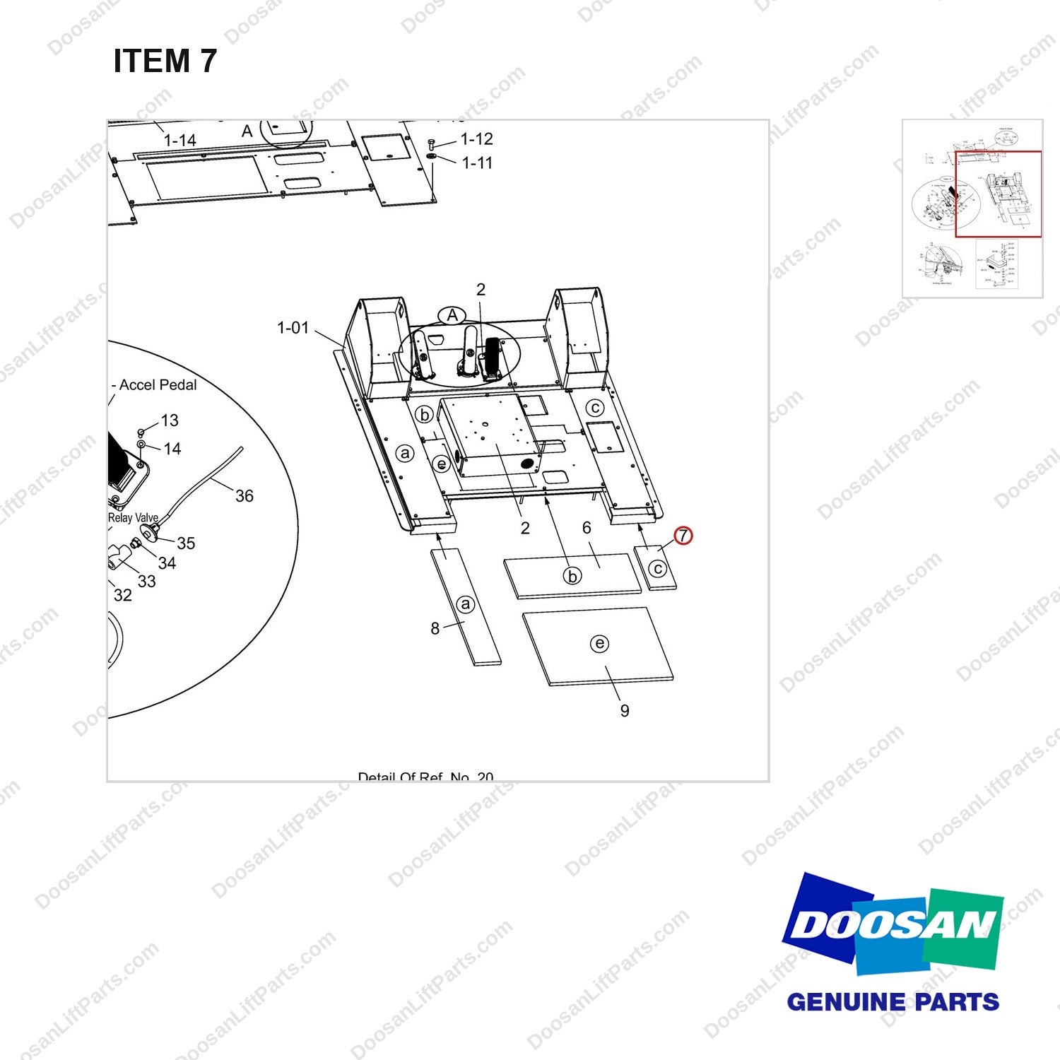 A462380 Floor Plate Gp-Shoe Type Brake - parts diagram, item 7 shown - genuine Doosan / Bobcat forklift part