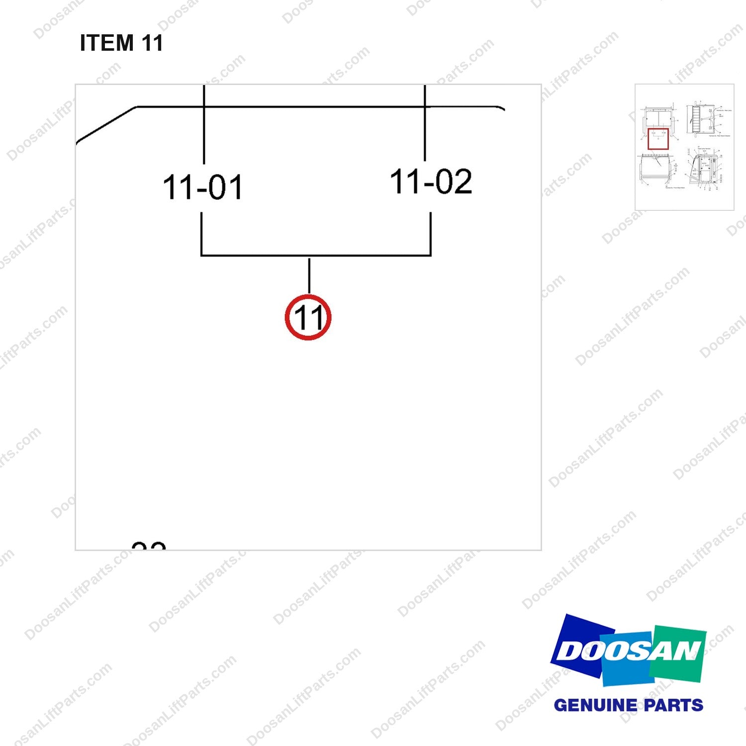 A462417 Cabin Ass'y - parts diagram, item 11 shown - genuine Doosan / Bobcat forklift part