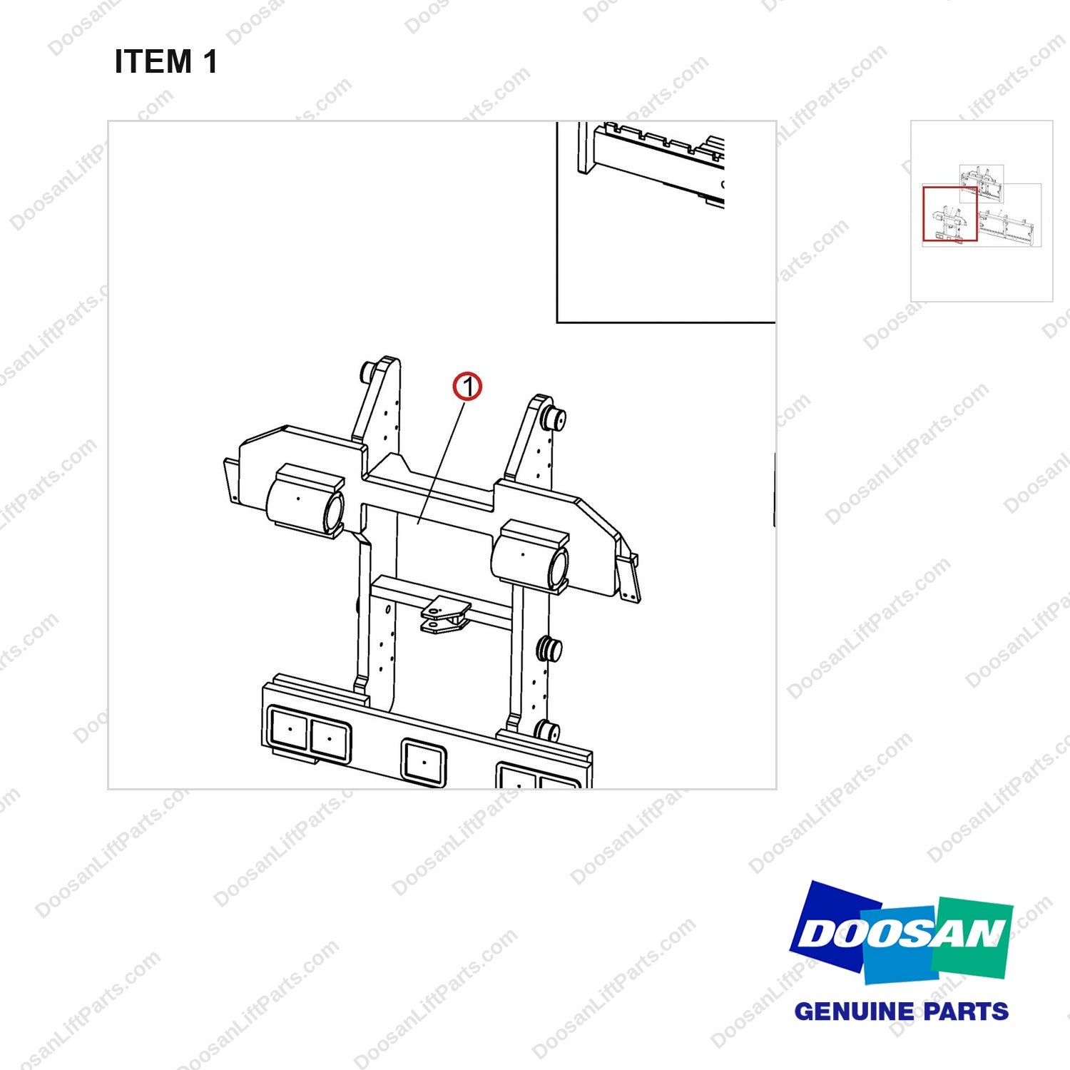 A466207 SIDE SHIFTER, FFT,INT,STANDARD for DOUBLE - parts diagram, item 1 shown - genuine Doosan / Bobcat forklift part