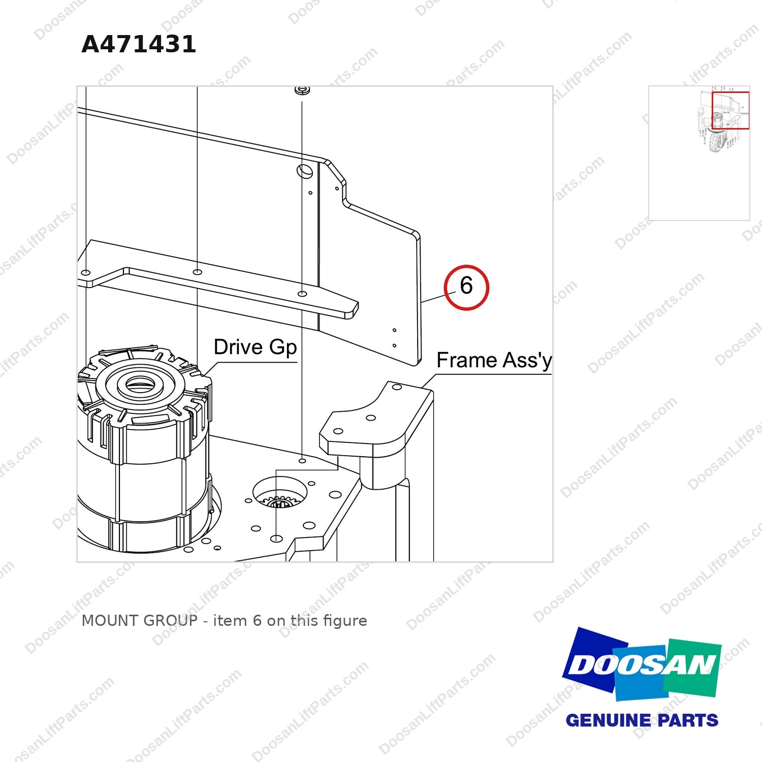 A471431 MOUNT GROUP - parts diagram, item 6 shown - genuine Doosan / Bobcat forklift part
