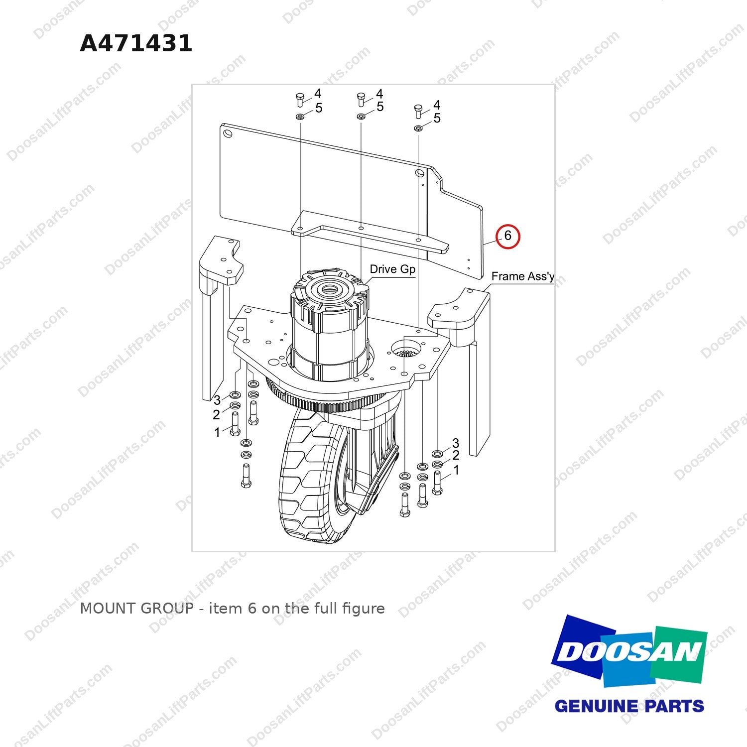 A471431 MOUNT GROUP - full parts diagram, item 6 marked - genuine Doosan / Bobcat forklift part