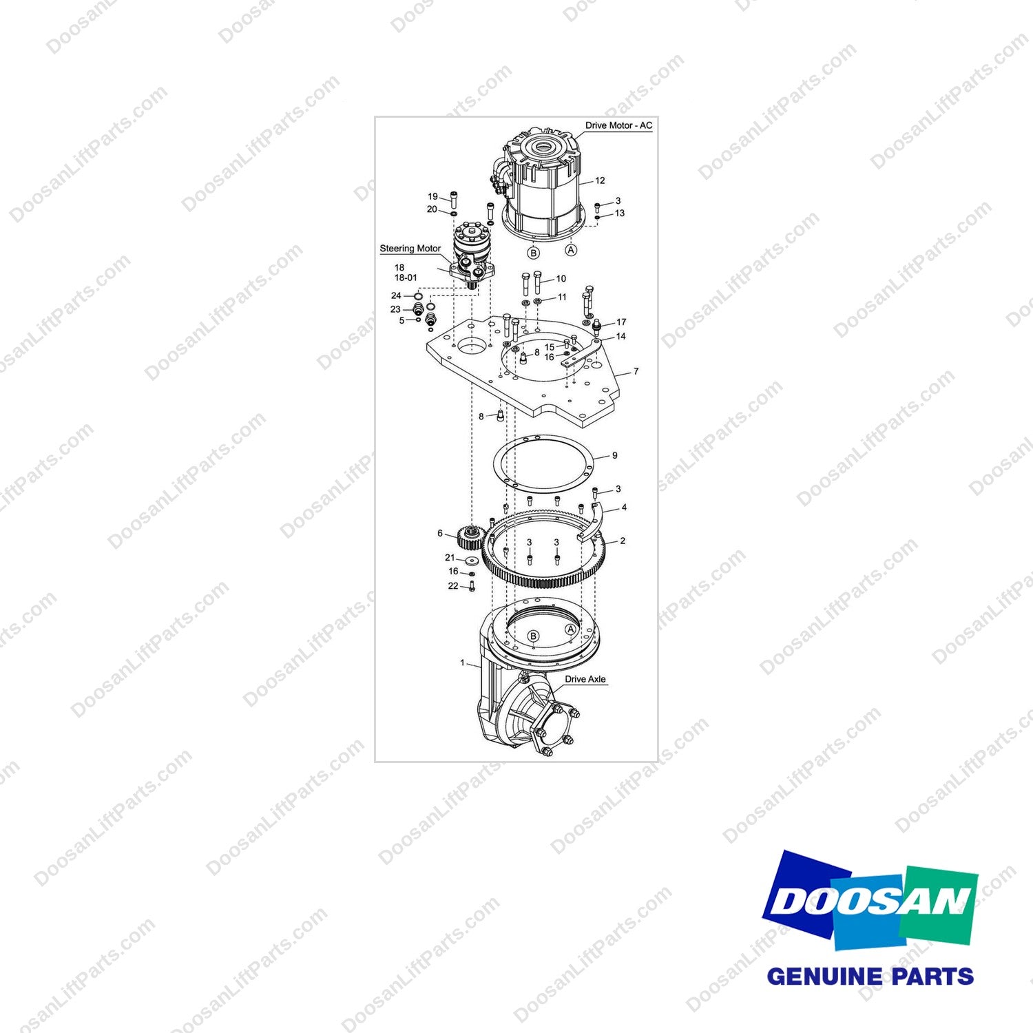 A473020 AXLE GROUP,DRIVE - full parts diagram - genuine Doosan / Bobcat forklift part