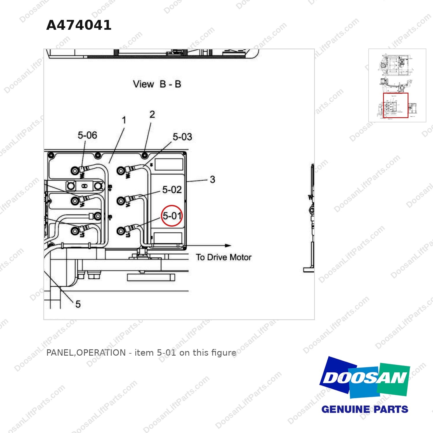 A474041 PANEL,OPERATION - parts diagram, item 5-01 shown - genuine Doosan / Bobcat forklift part