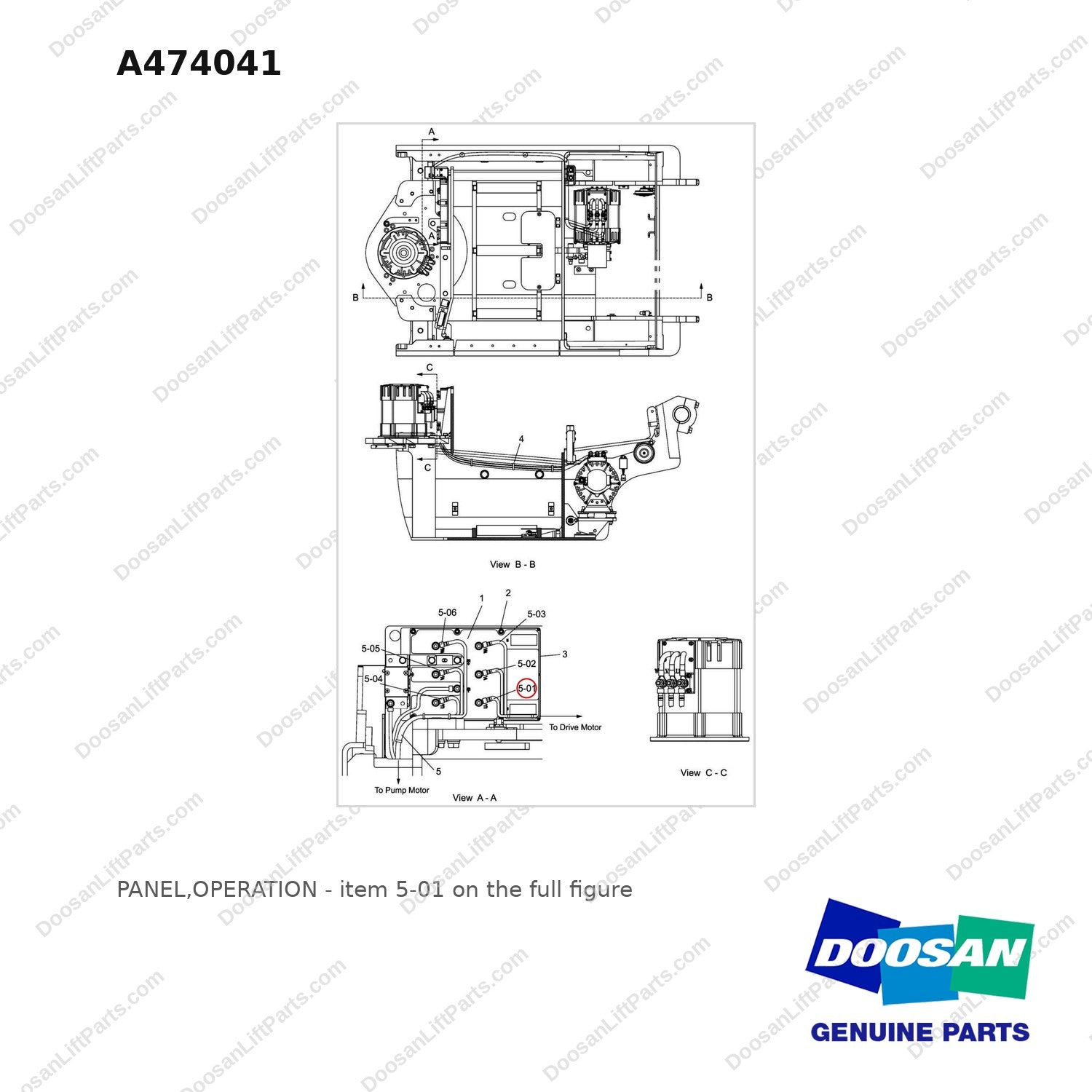 A474041 PANEL,OPERATION - full parts diagram, item 5-01 marked - genuine Doosan / Bobcat forklift part