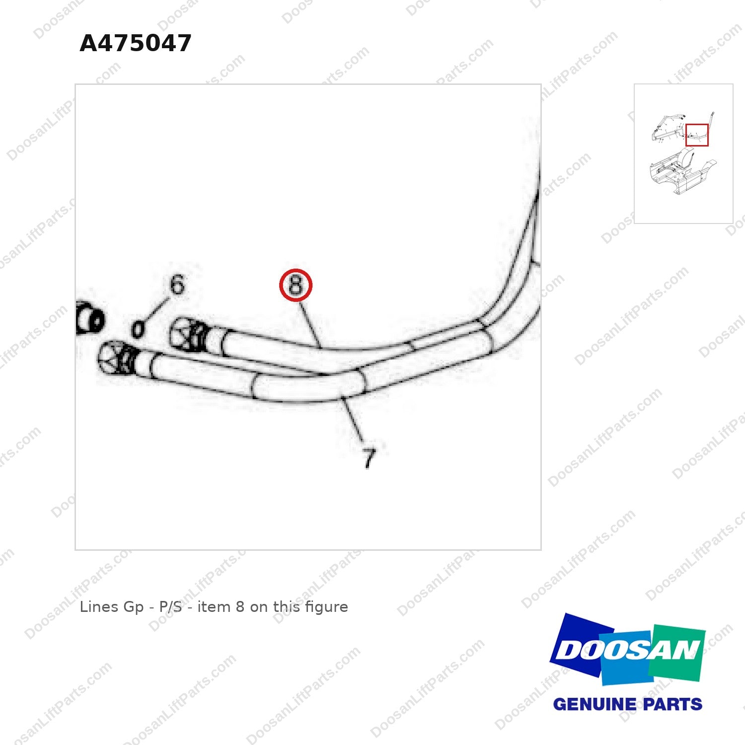 A475047 Lines Gp - P/S - parts diagram, item 8 shown - genuine Doosan / Bobcat forklift part