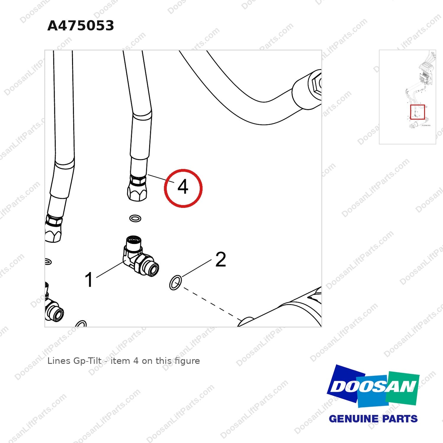 A475053 Lines Gp-Tilt - parts diagram, item 4 shown - genuine Doosan / Bobcat forklift part