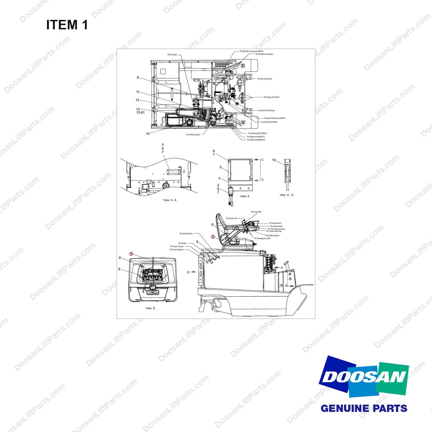 A484041 Wiring Gp - full parts diagram, item 1 marked - genuine Doosan / Bobcat forklift part