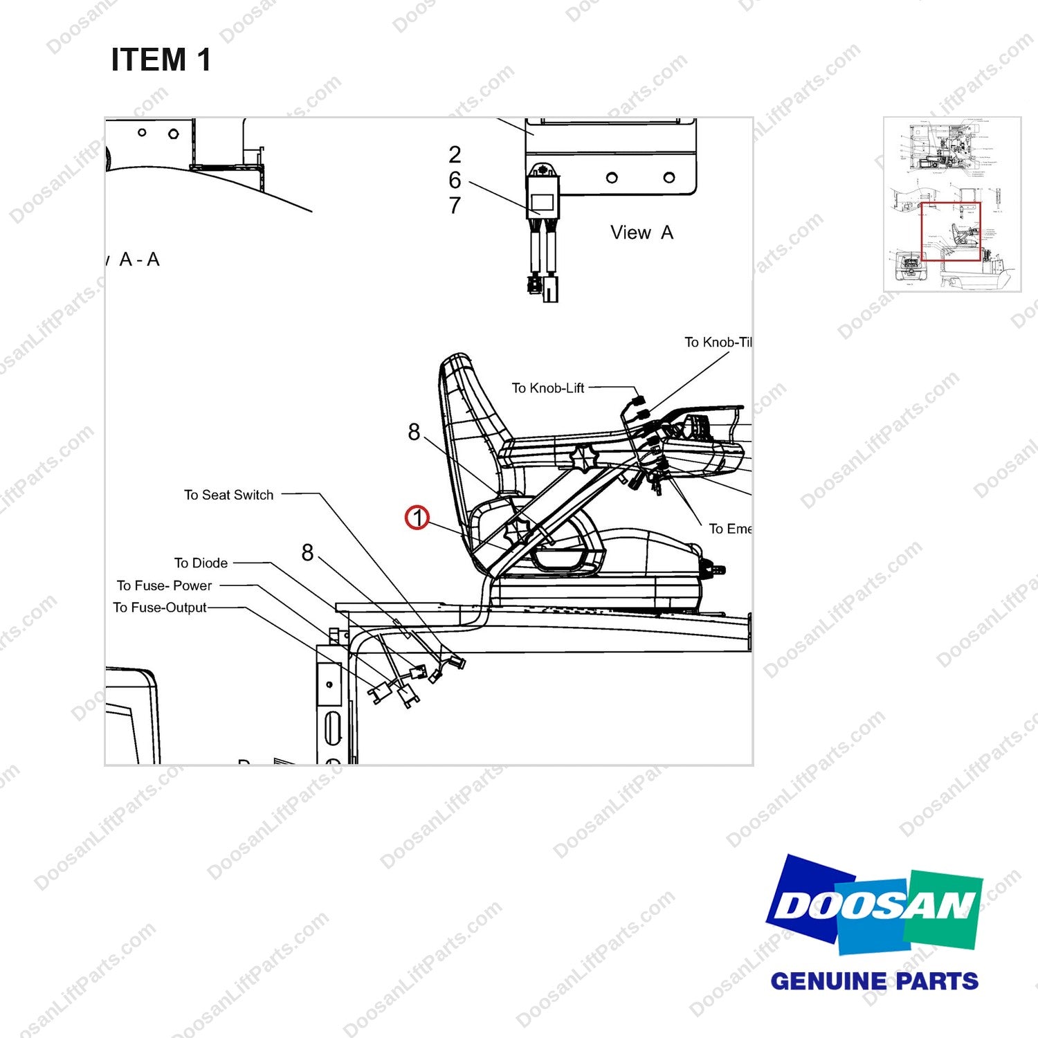 A484041 Wiring Gp - parts diagram, item 1 shown - genuine Doosan / Bobcat forklift part
