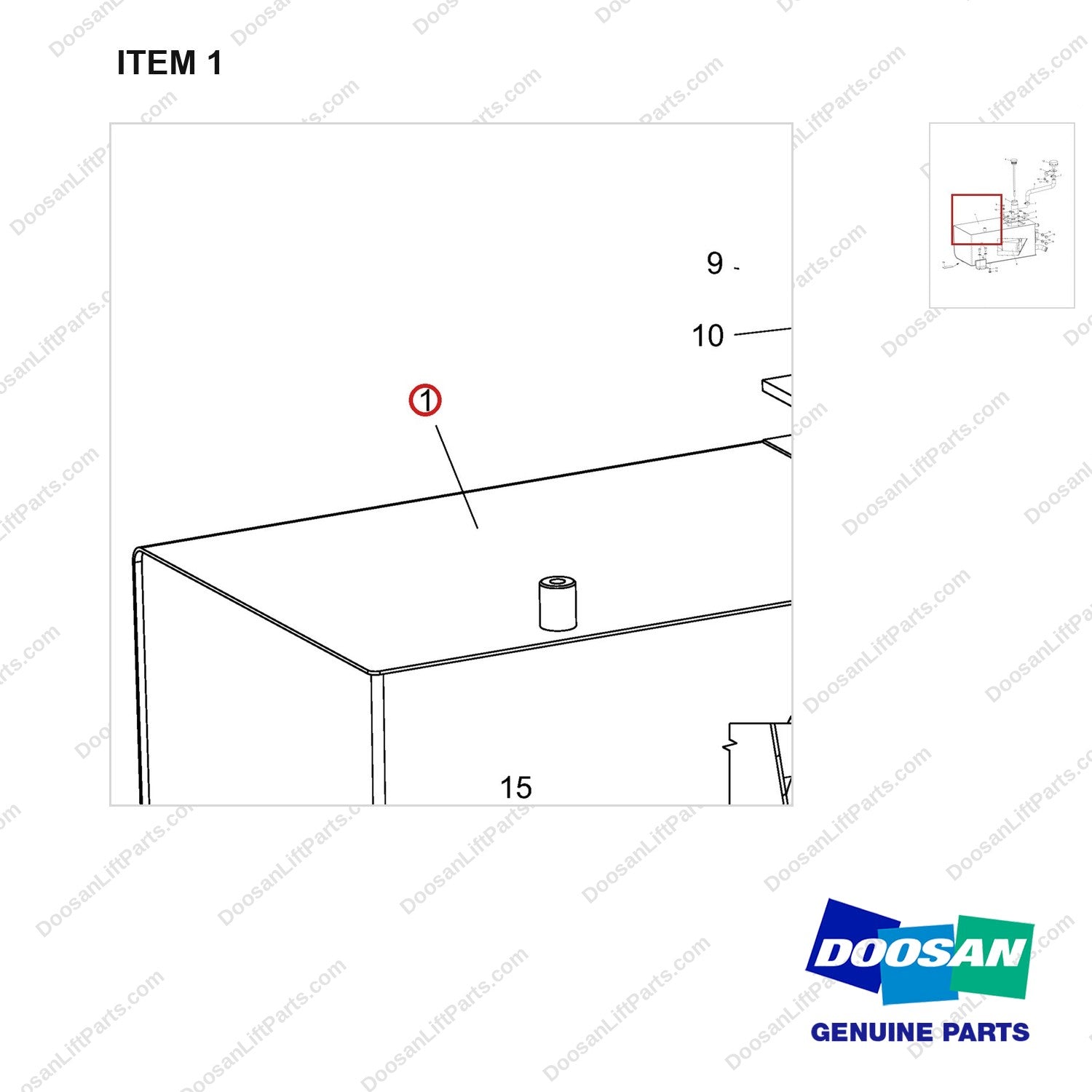 A501192 Tank Gp-Hydraulic - parts diagram, item 1 shown - genuine Doosan / Bobcat forklift part