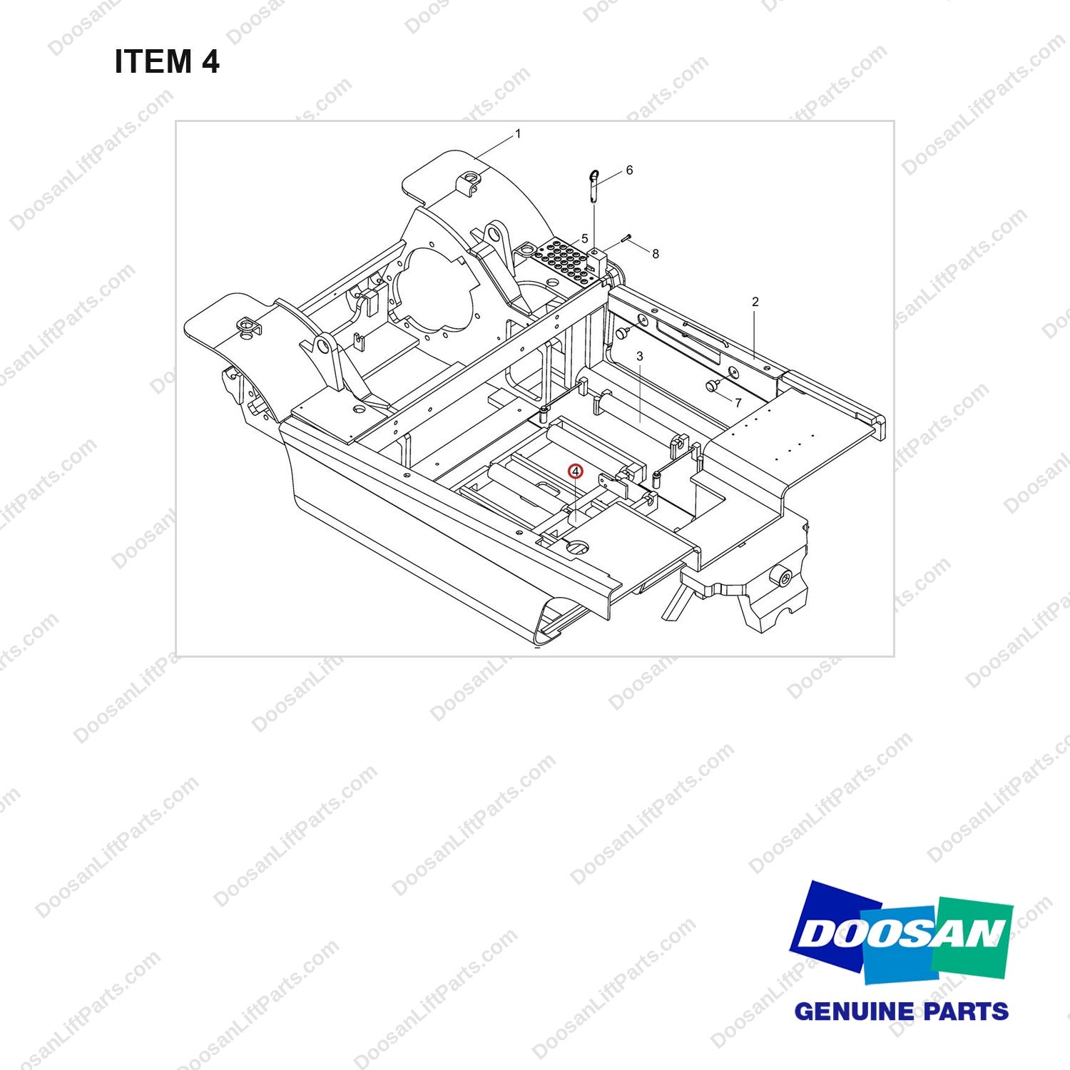 A501285 ARRANGEMENT,CHANGEOVER;ROLL IN-OUT OPTIO - full parts diagram, item 4 marked - genuine Doosan / Bobcat forklift part