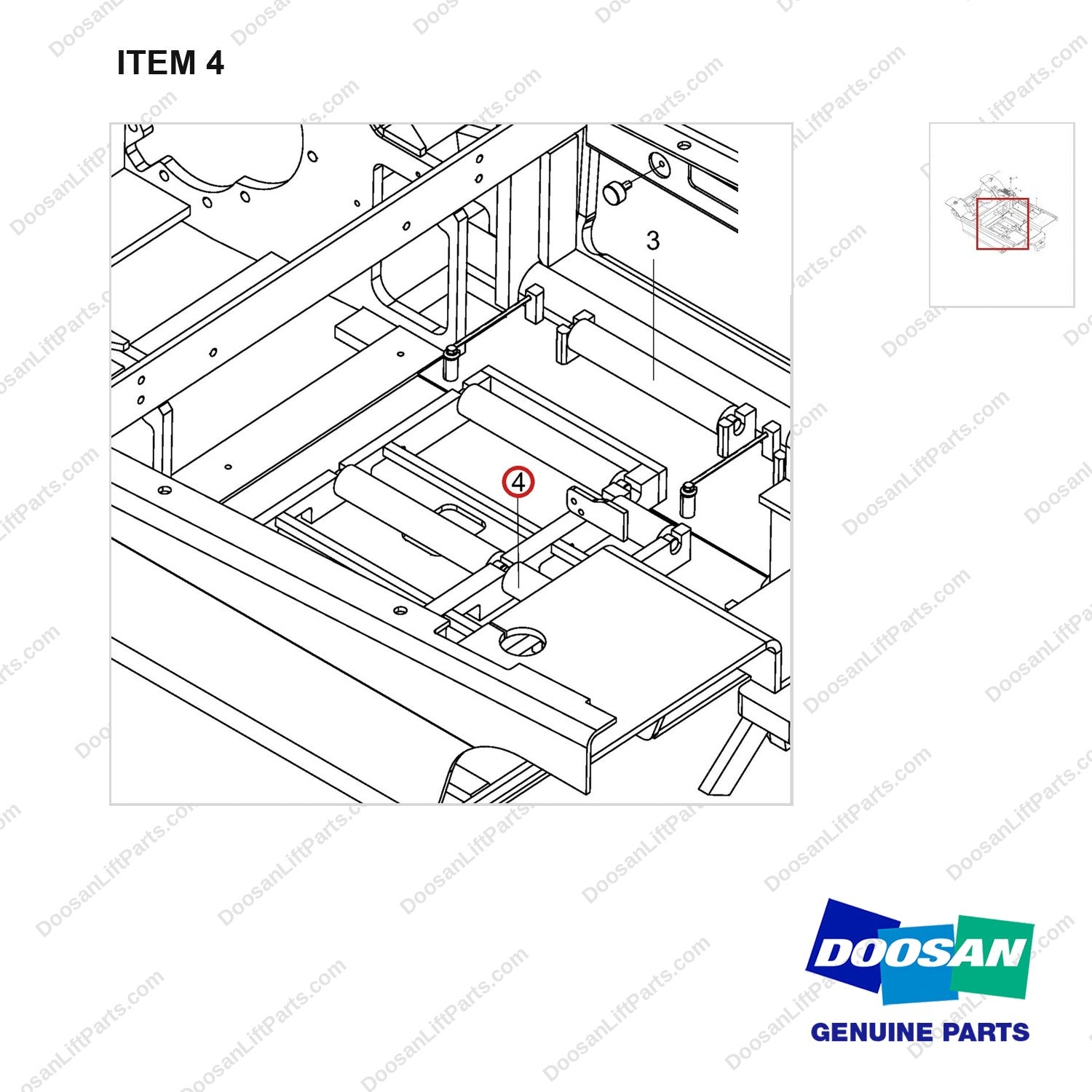 A501285 ARRANGEMENT,CHANGEOVER;ROLL IN-OUT OPTIO - parts diagram, item 4 shown - genuine Doosan / Bobcat forklift part