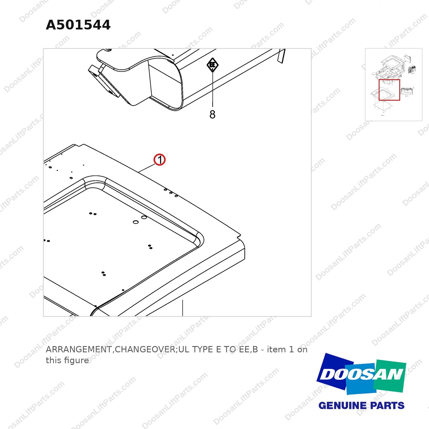 A501544 ARRANGEMENT,CHANGEOVER;UL TYPE E TO EE,B - parts diagram, item 1 shown - genuine Doosan / Bobcat forklift part