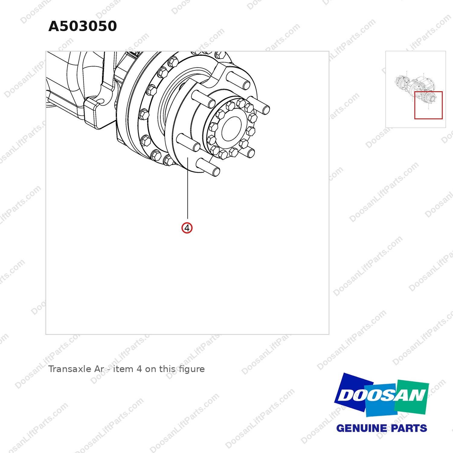 A503050 Transaxle Ar - parts diagram, item 4 shown - genuine Doosan / Bobcat forklift part