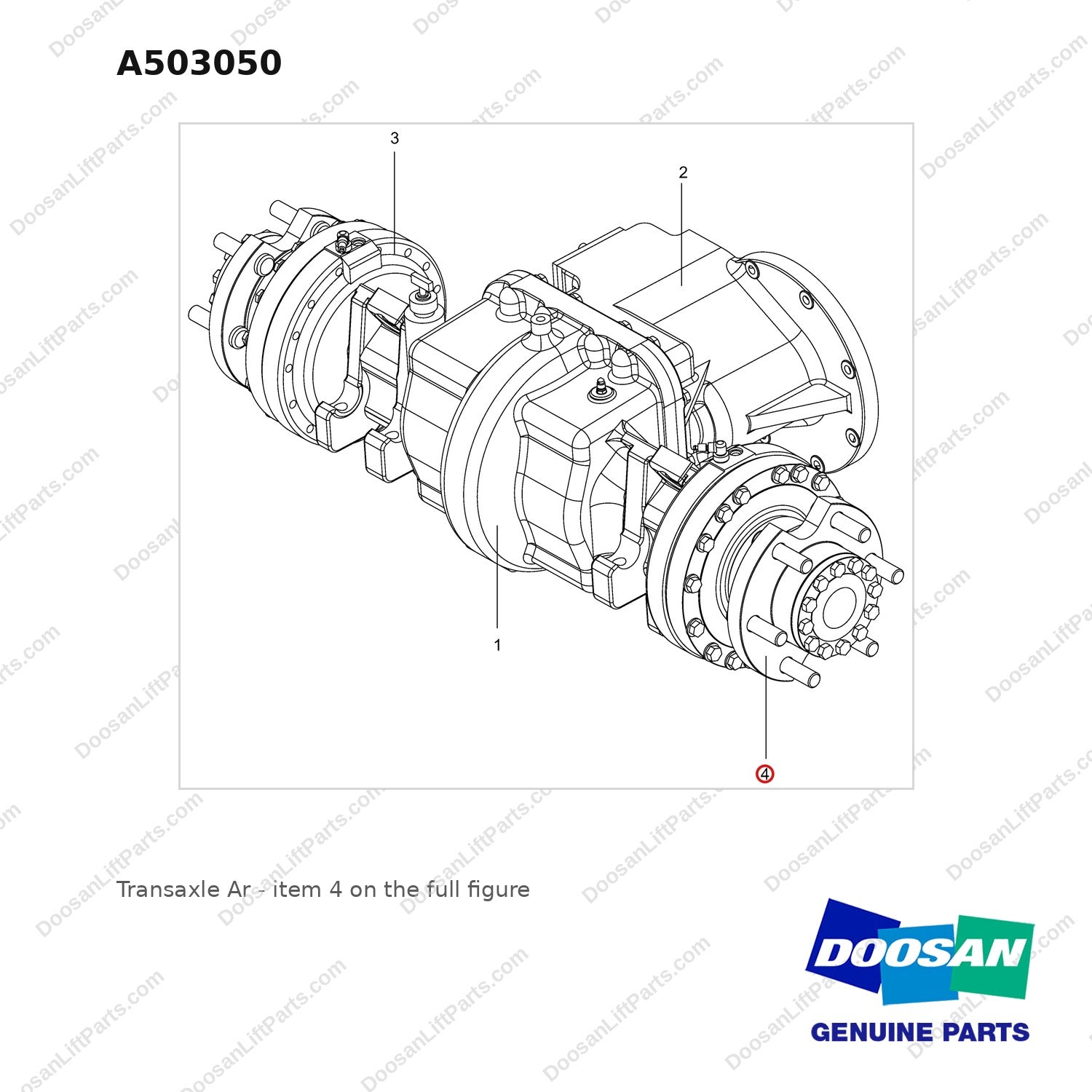 A503050 Transaxle Ar - full parts diagram, item 4 marked - genuine Doosan / Bobcat forklift part