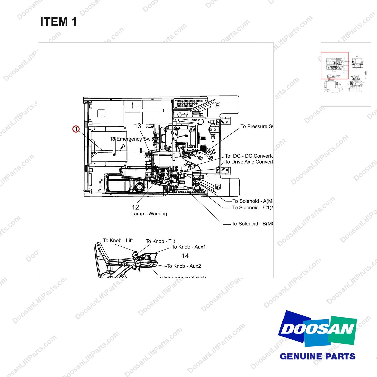 A504315 Wiring Gp-Fingertip - 80V - parts diagram, item 1 shown - genuine Doosan / Bobcat forklift part