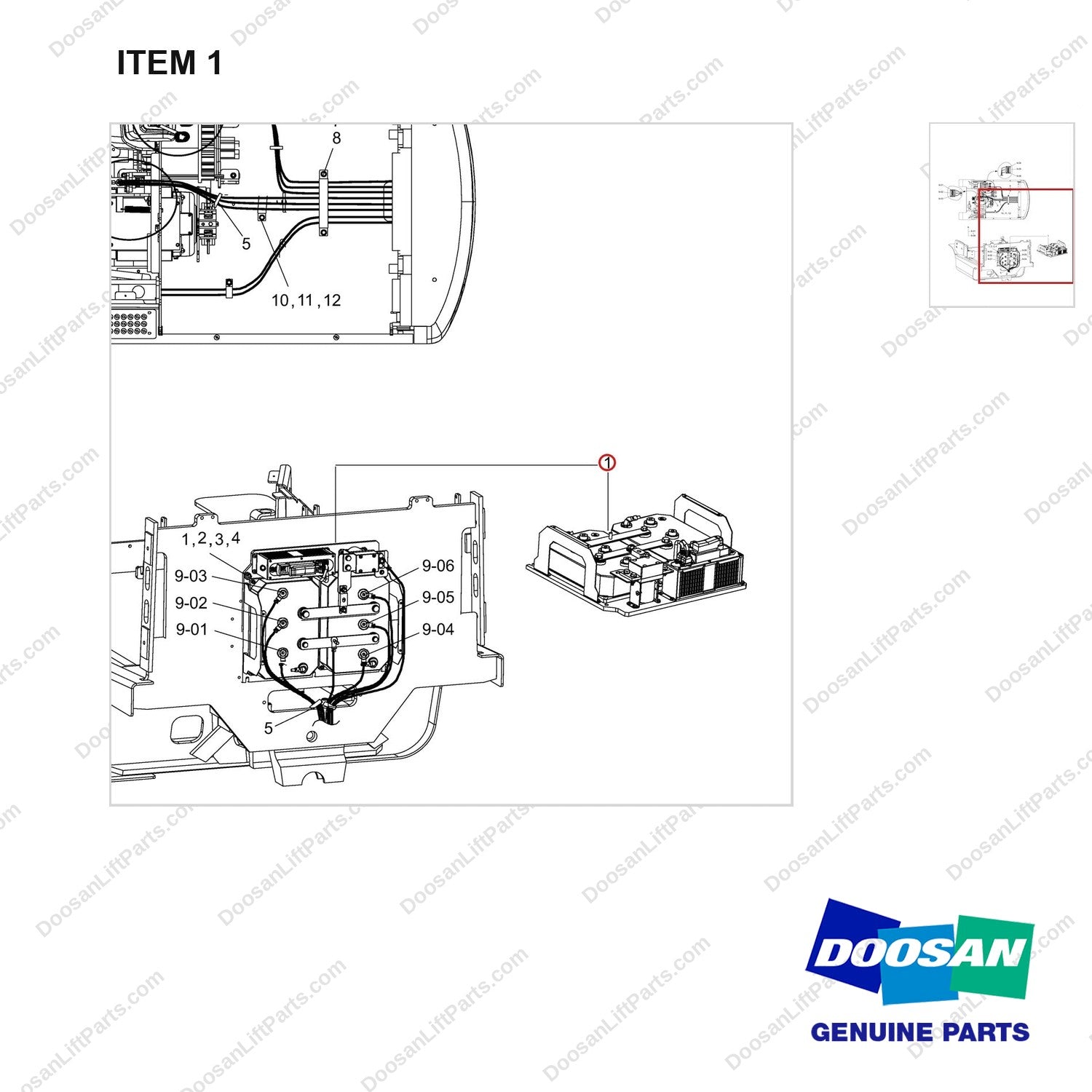 A504910 Panel Gp-Control - 36 Volt - parts diagram, item 1 shown - genuine Doosan / Bobcat forklift part