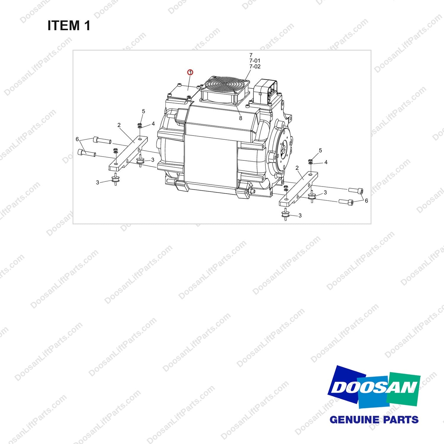 A504931 Motor Gp-Hydraulic - full parts diagram, item 1 marked - genuine Doosan / Bobcat forklift part