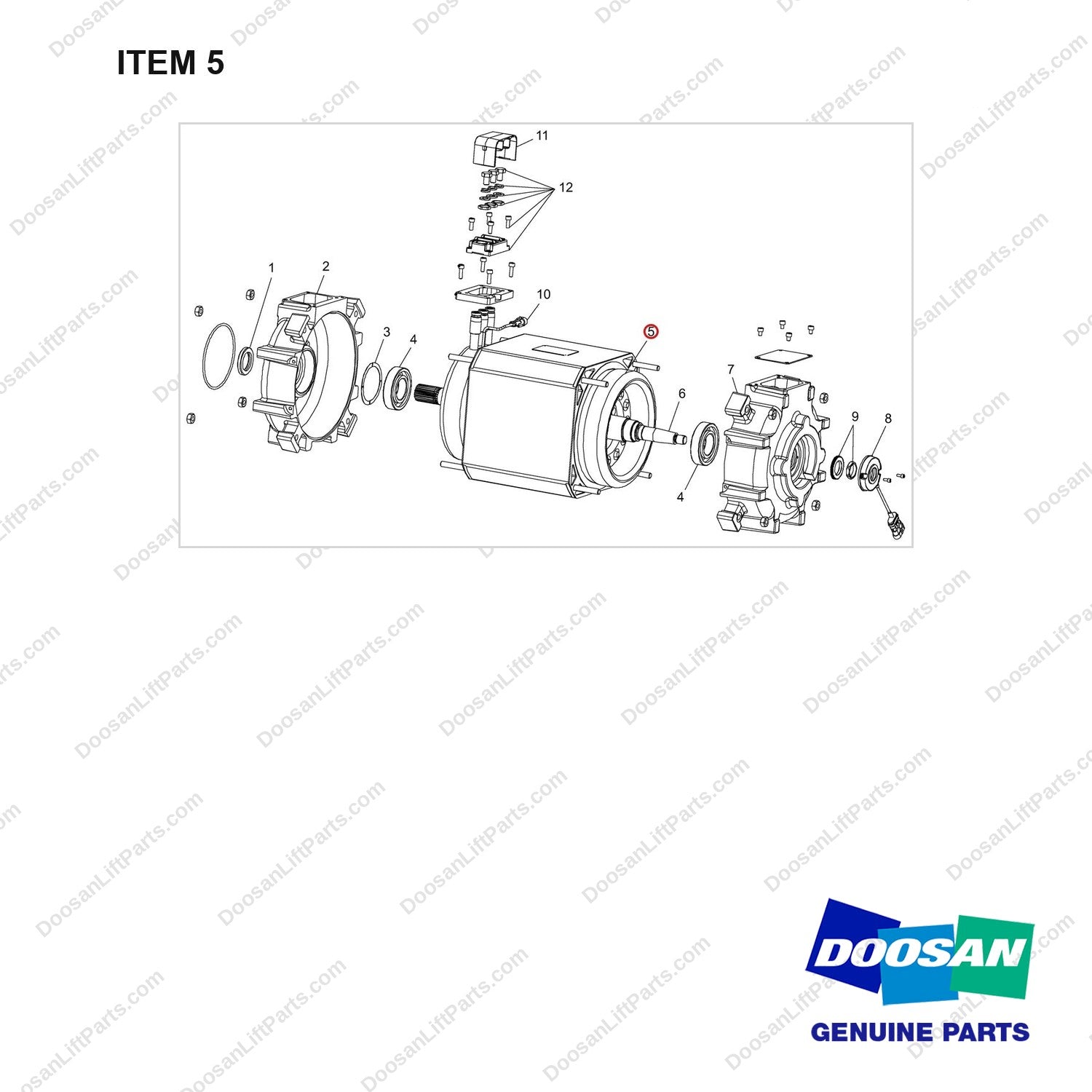A504978 Drive Motor Ass'y - 36/48 Volt - full parts diagram, item 5 marked - genuine Doosan / Bobcat forklift part