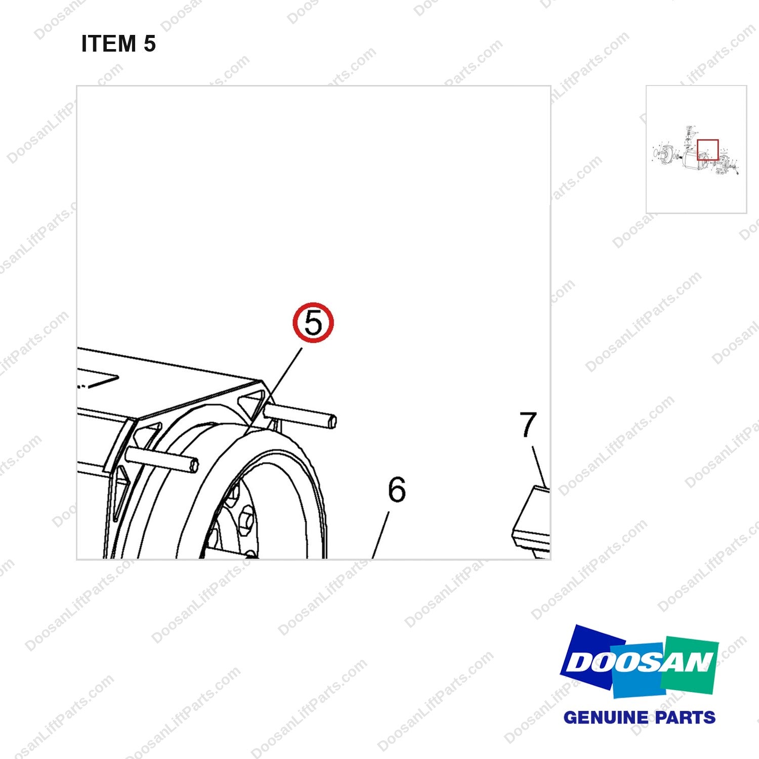 A504978 Drive Motor Ass'y - 36/48 Volt - parts diagram, item 5 shown - genuine Doosan / Bobcat forklift part