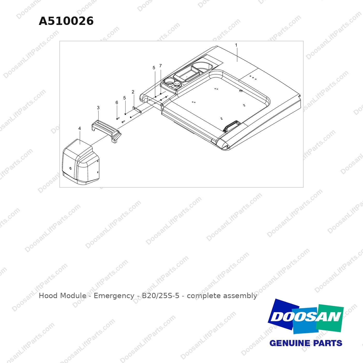 A510026 Hood Module - Emergency - B20/25S-5 - full parts diagram - genuine Doosan / Bobcat forklift part