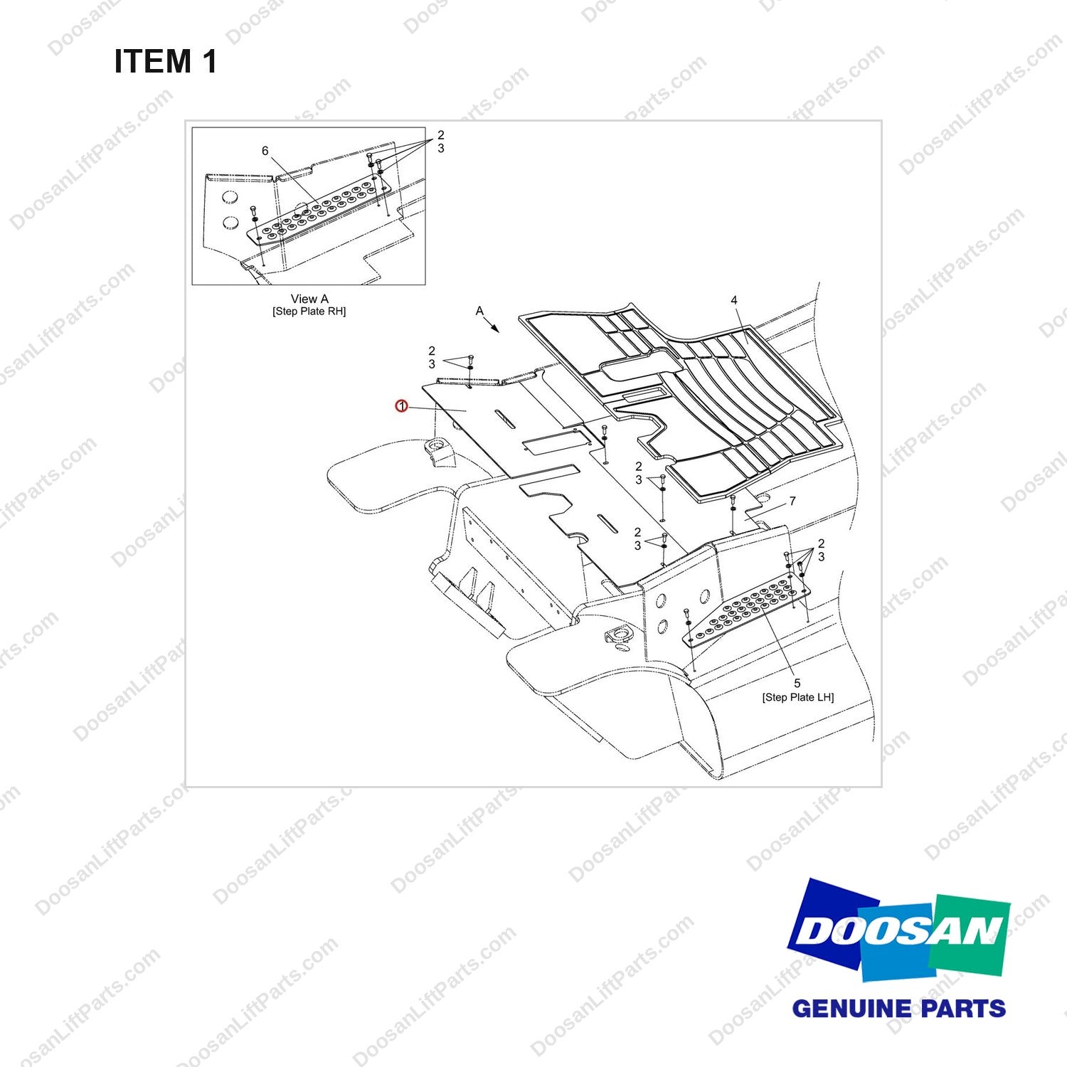 A511106 FLOOR;PLATE GROUP - full parts diagram, item 1 marked - genuine Doosan / Bobcat forklift part