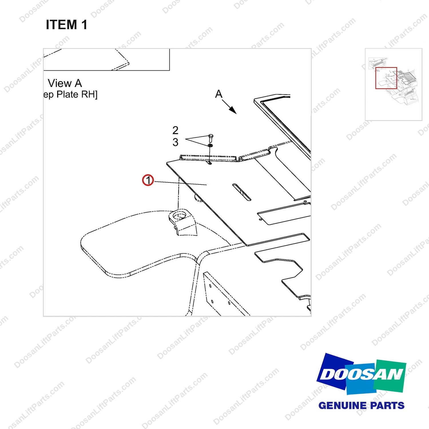 A511106 FLOOR;PLATE GROUP - parts diagram, item 1 shown - genuine Doosan / Bobcat forklift part