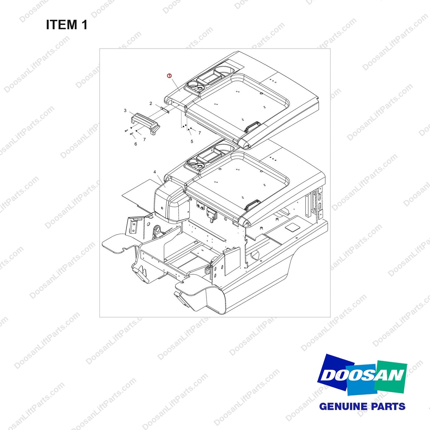 A511338 Hood Gp-Fingertip - 3.0/3.2 Ton - full parts diagram, item 1 marked - genuine Doosan / Bobcat forklift part
