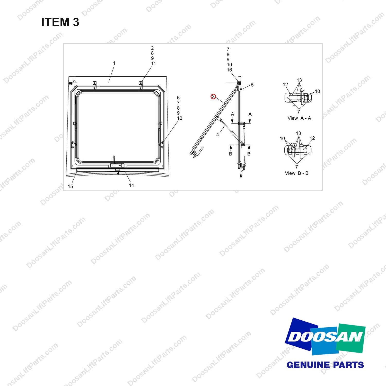 A511390 COVER ASSY,CABIN;REAR - full parts diagram, item 3 marked - genuine Doosan / Bobcat forklift part