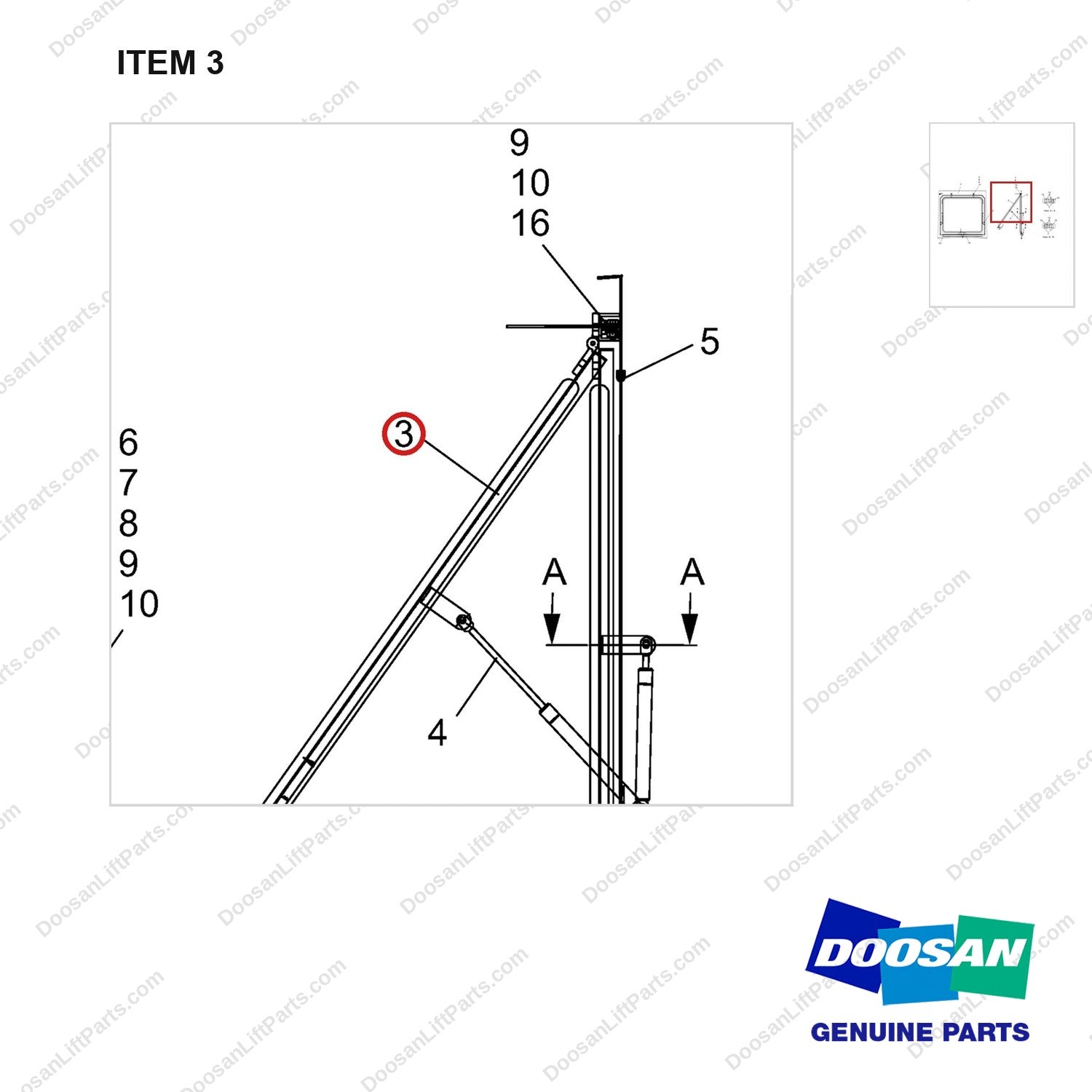 A511390 COVER ASSY,CABIN;REAR - parts diagram, item 3 shown - genuine Doosan / Bobcat forklift part