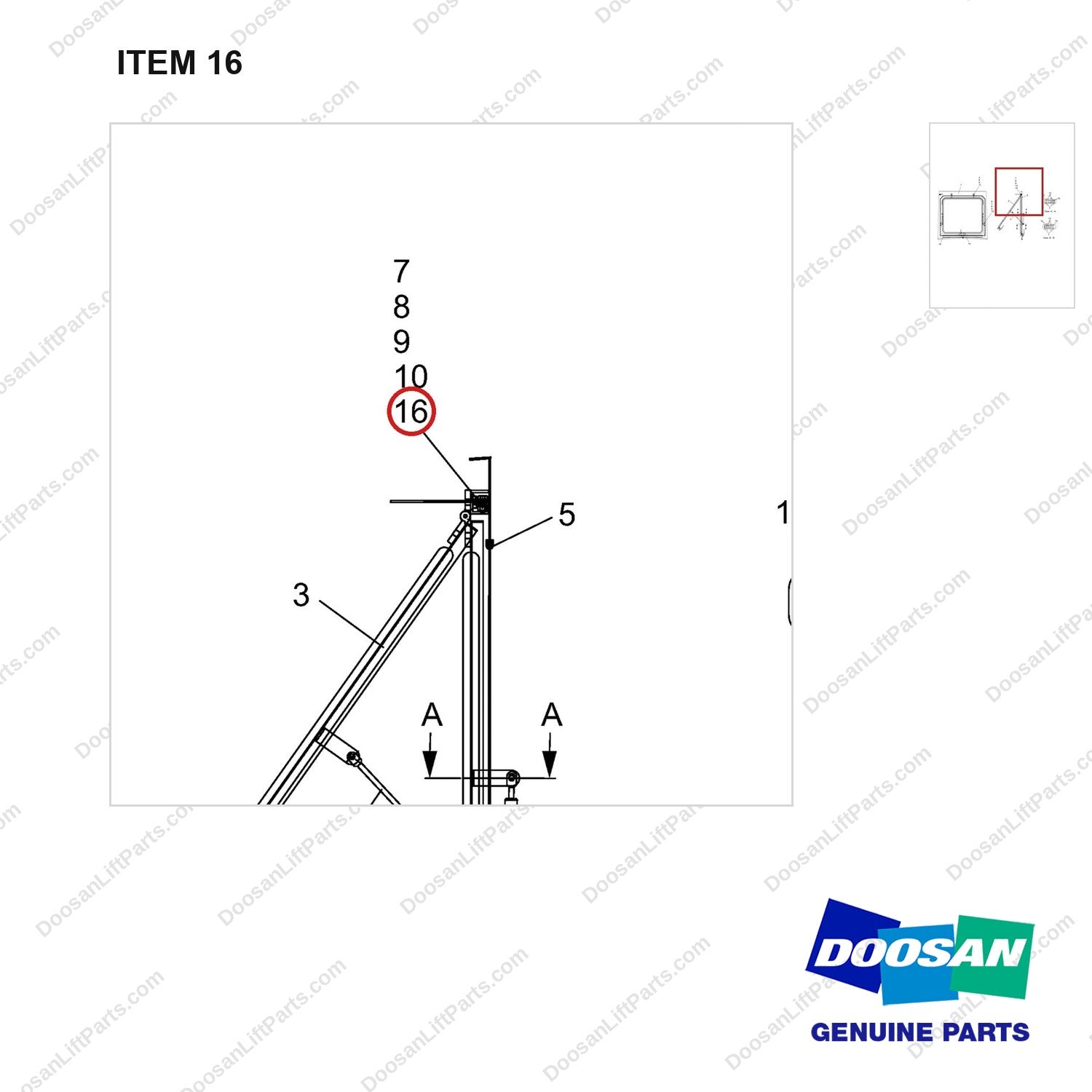 A511406 COVER ASSY,CABIN;REAR - parts diagram, item 16 shown - genuine Doosan / Bobcat forklift part