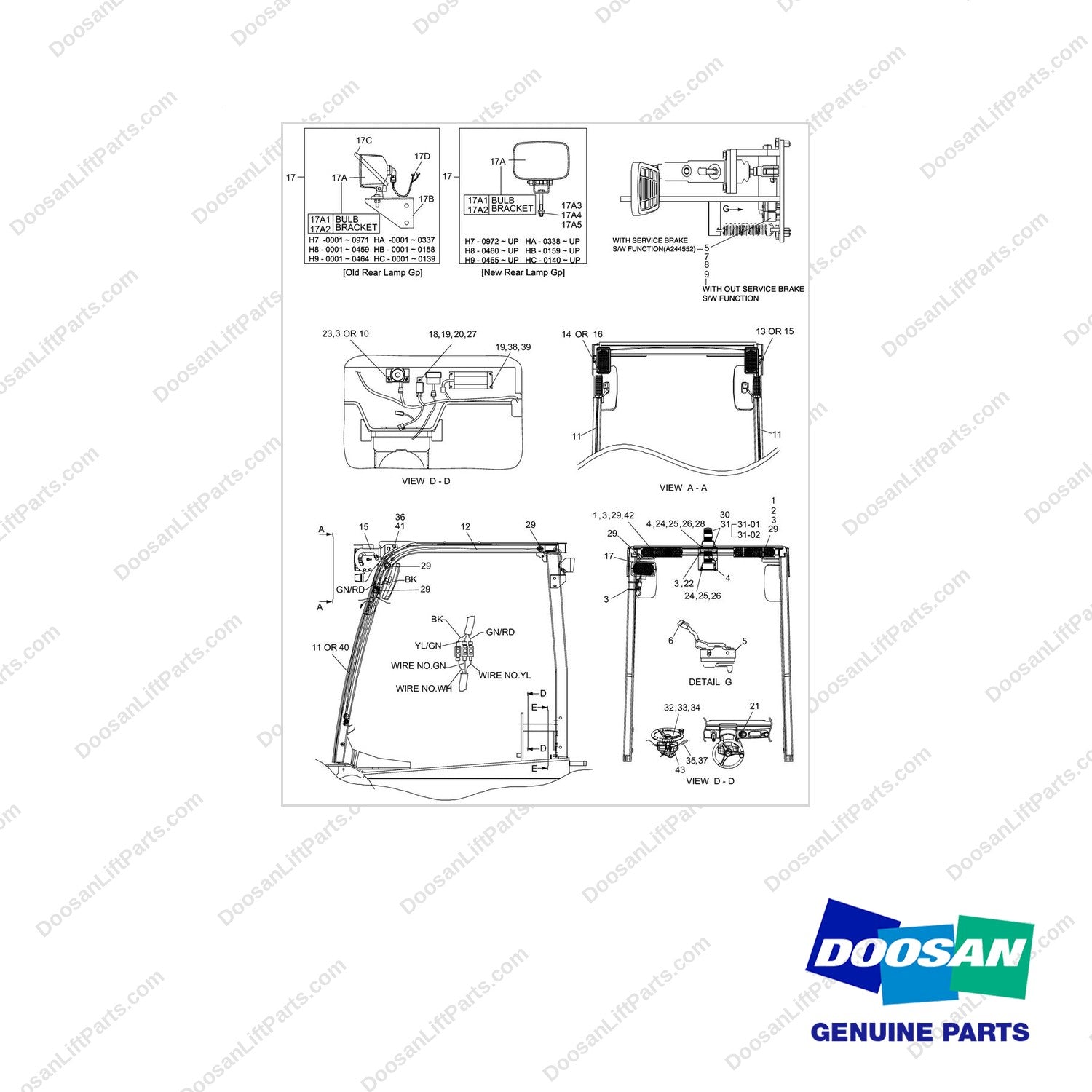 A514016 LAMP LIGHTING GP-OPTION - full parts diagram - genuine Doosan / Bobcat forklift part