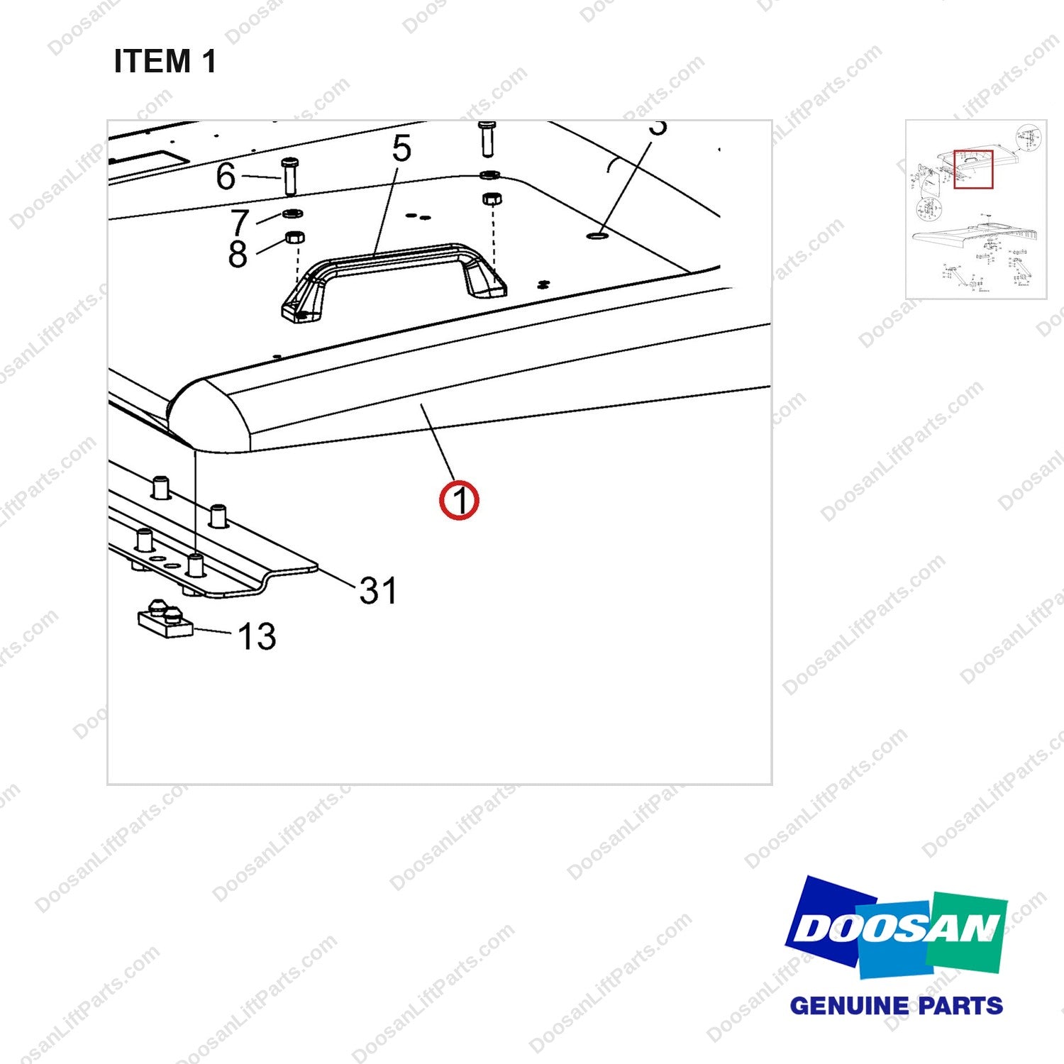 A521483 Top Panel Gp - B30/35X-5 - parts diagram, item 1 shown - genuine Doosan / Bobcat forklift part