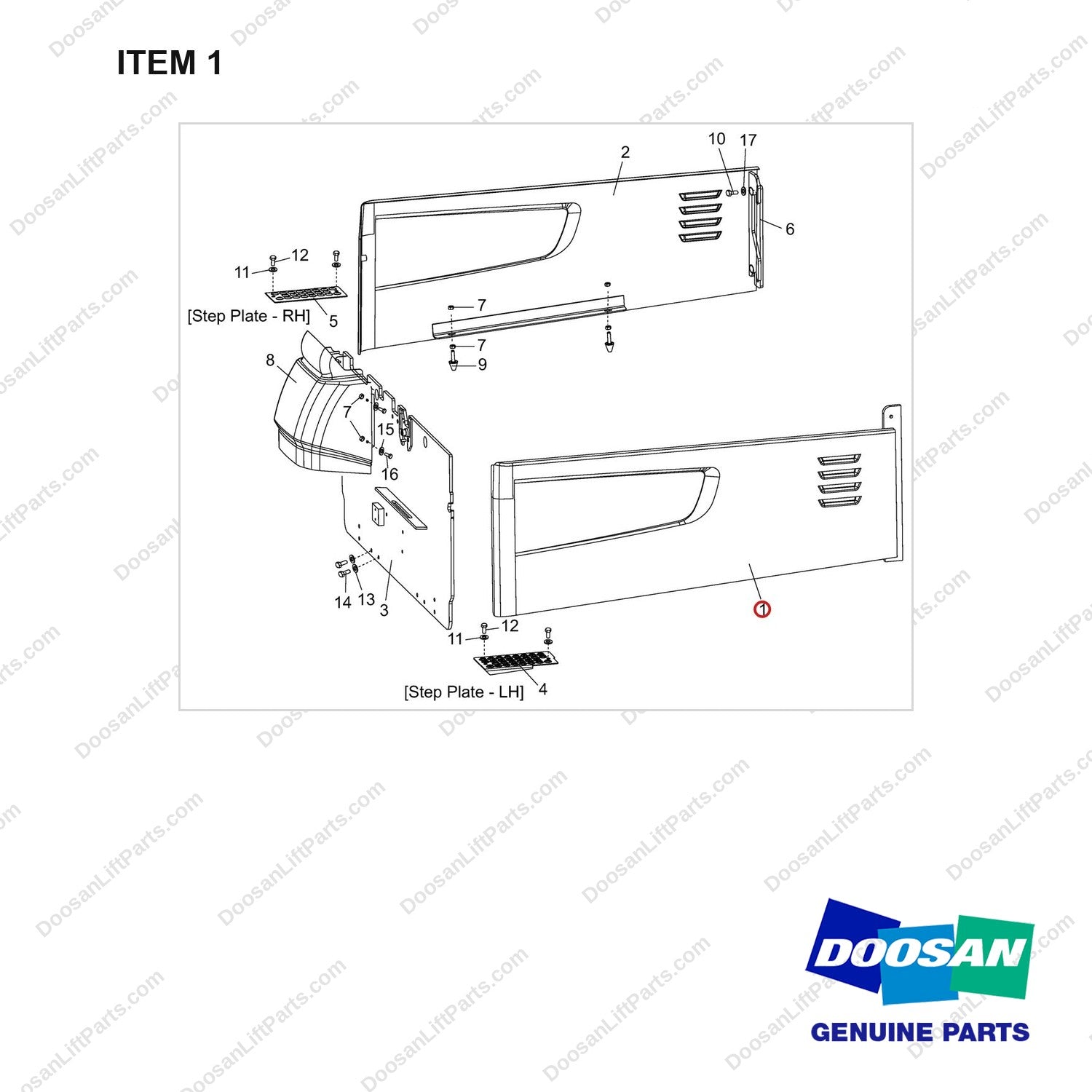 A521622 Outer Panel Gp - B22/25X-5 - full parts diagram, item 1 marked - genuine Doosan / Bobcat forklift part