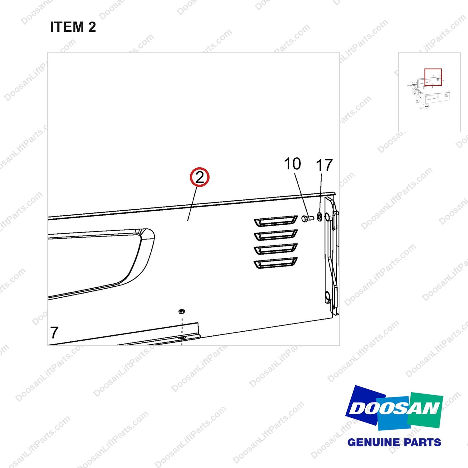 A521625 Outer Panel Gp - B30/35X-5 - parts diagram, item 2 shown - genuine Doosan / Bobcat forklift part
