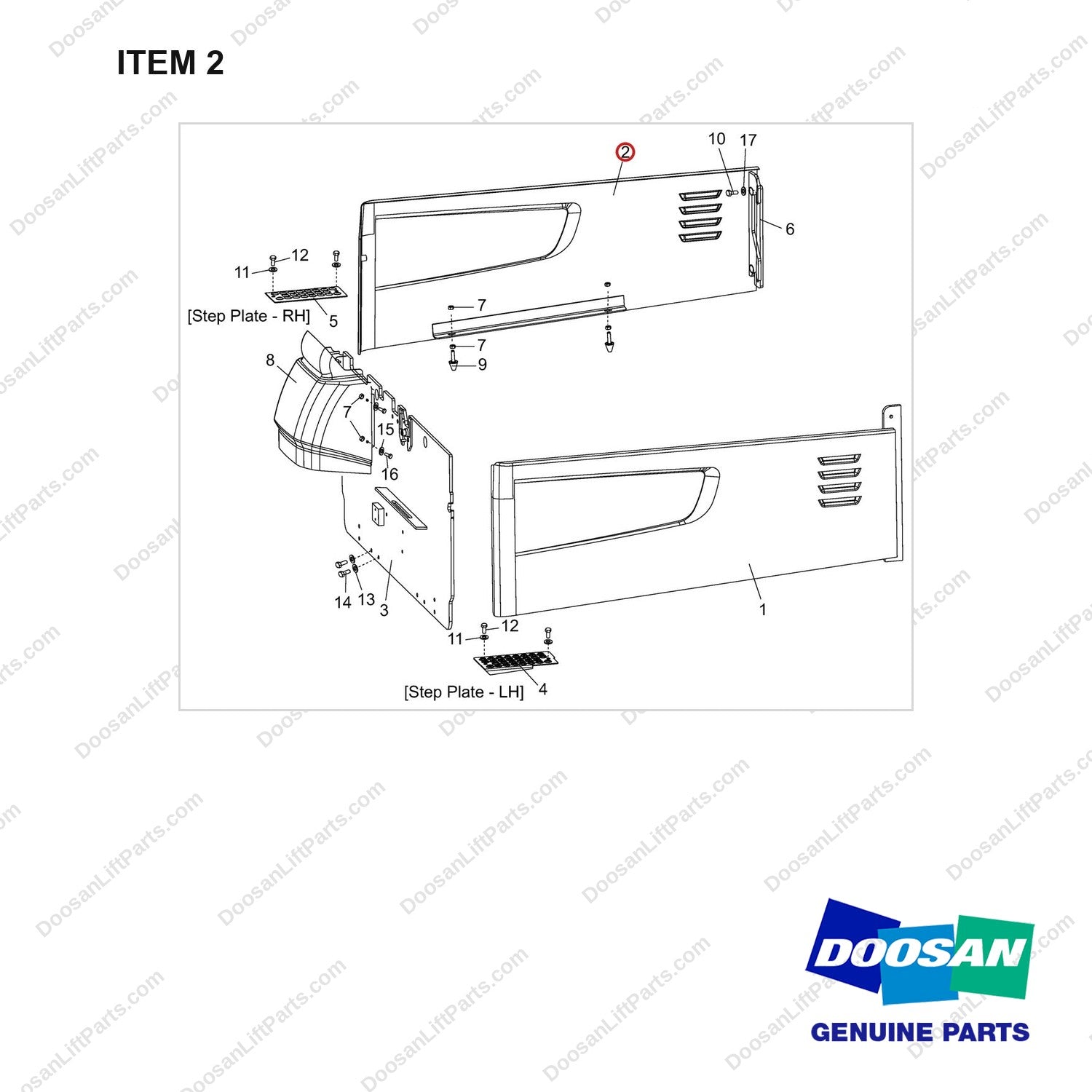 A521625 Outer Panel Gp - B30/35X-5 - full parts diagram, item 2 marked - genuine Doosan / Bobcat forklift part